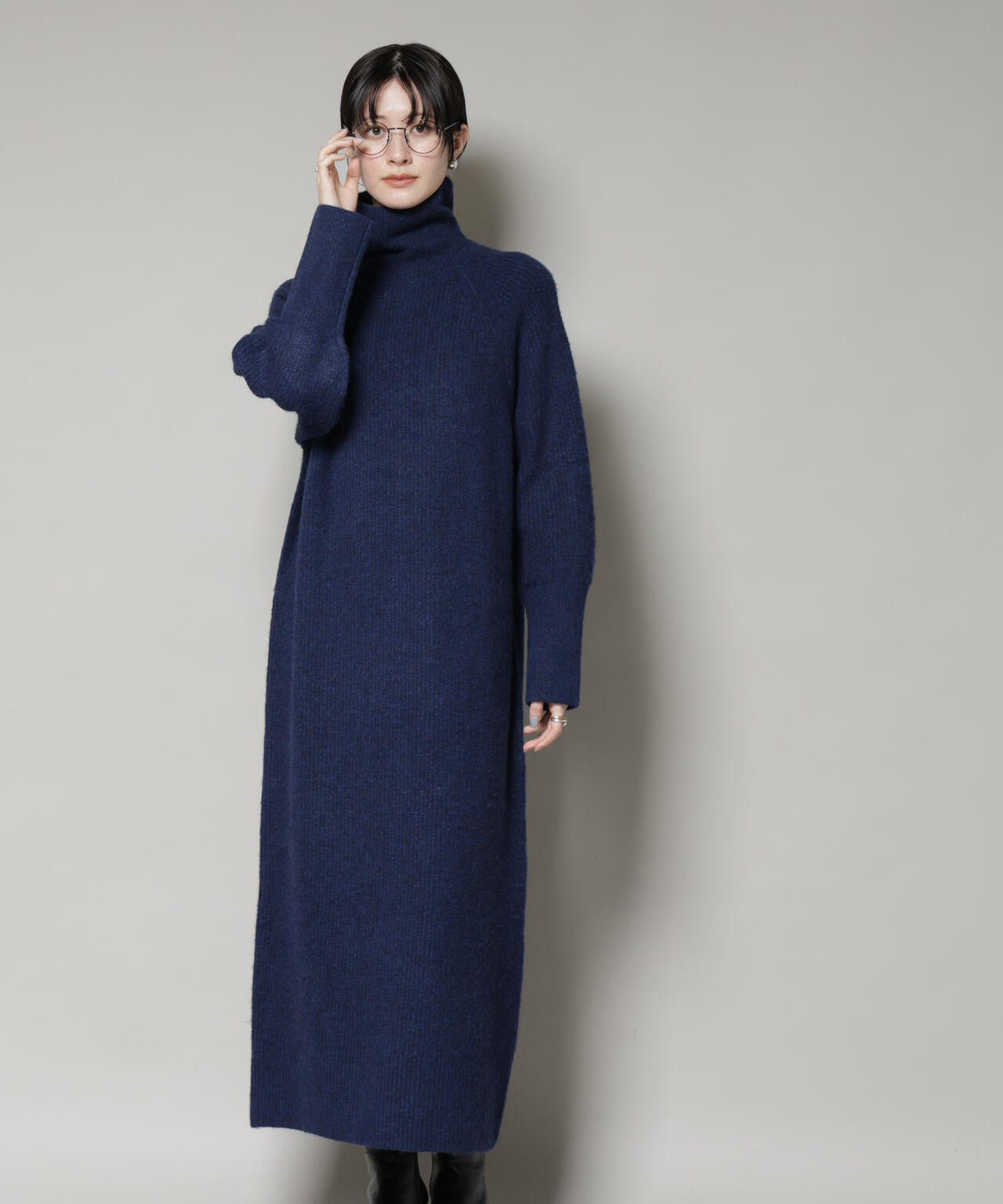 エアリーヤーン畦編タートルニットマキシワンピース 6735219312