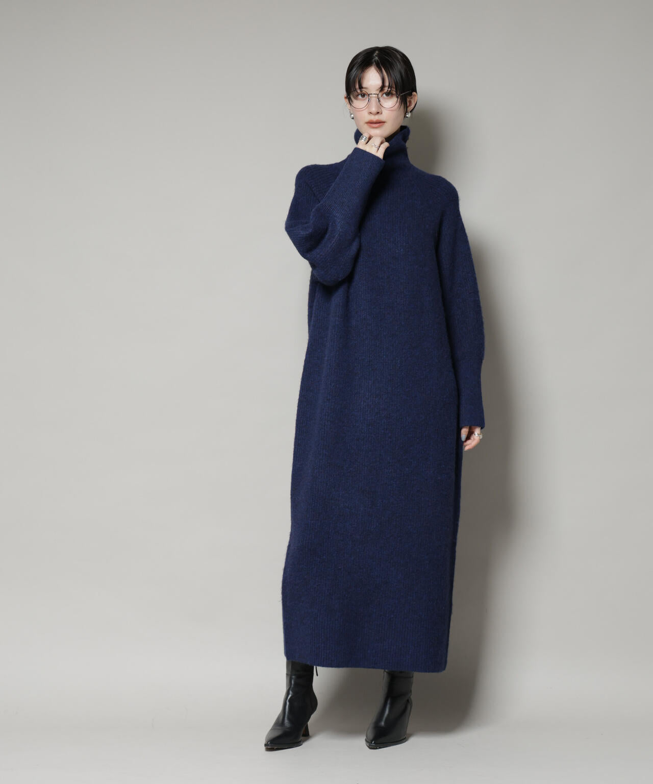 エアリーヤーン畦編タートルニットマキシワンピース 6735219312