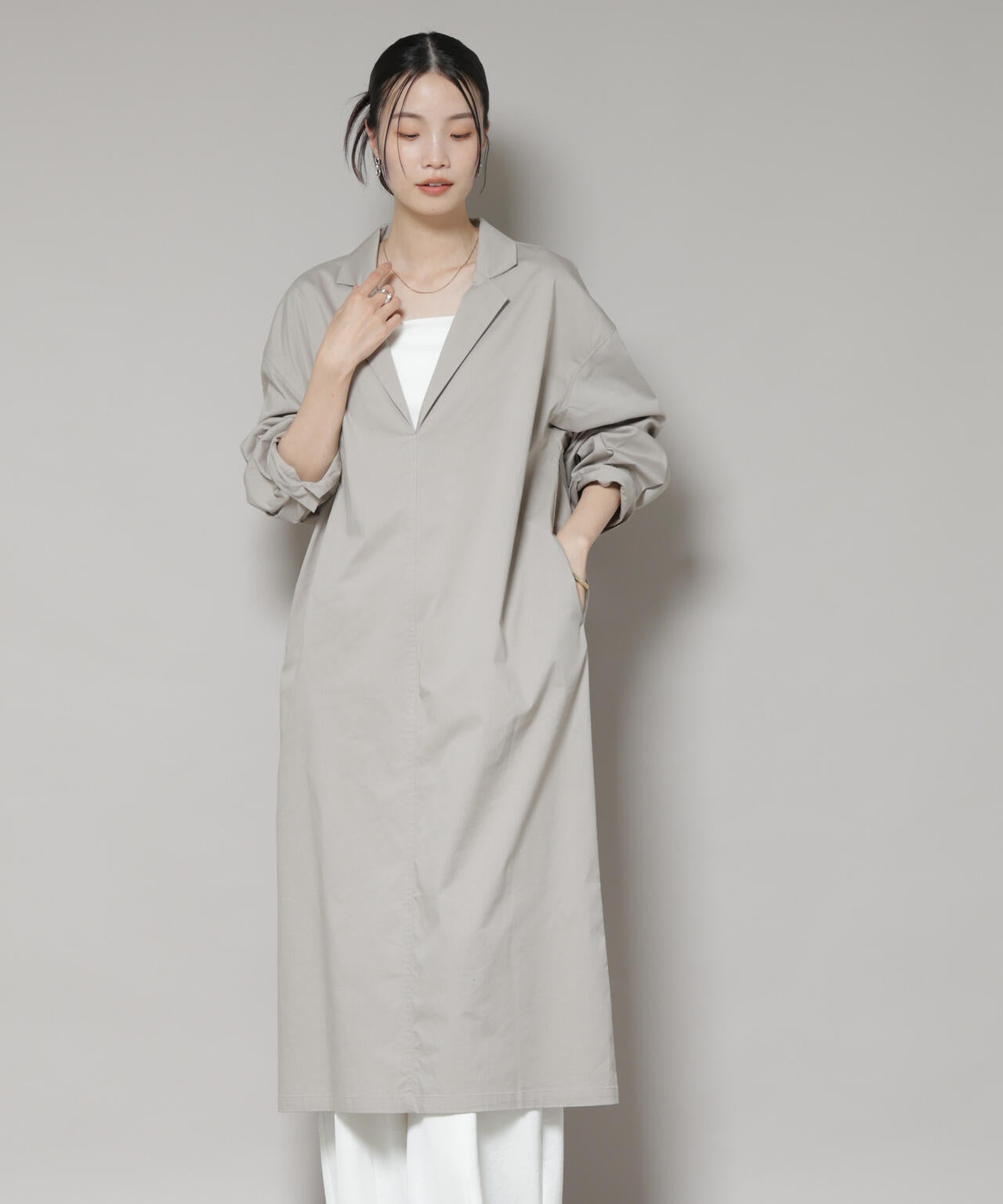 テーラードカラー ロングワンピース