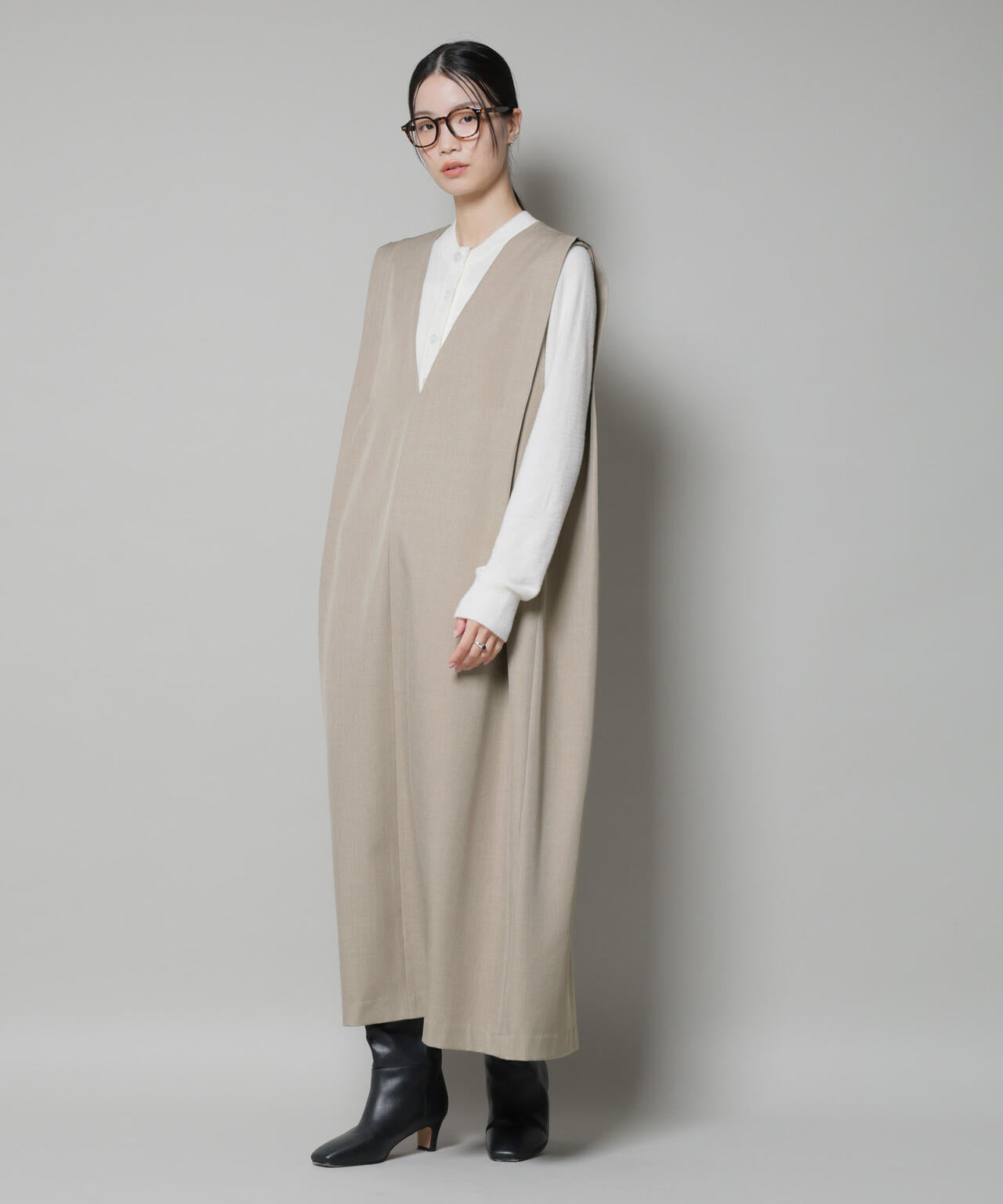 ショルダータックVネックワンピース 6735219323