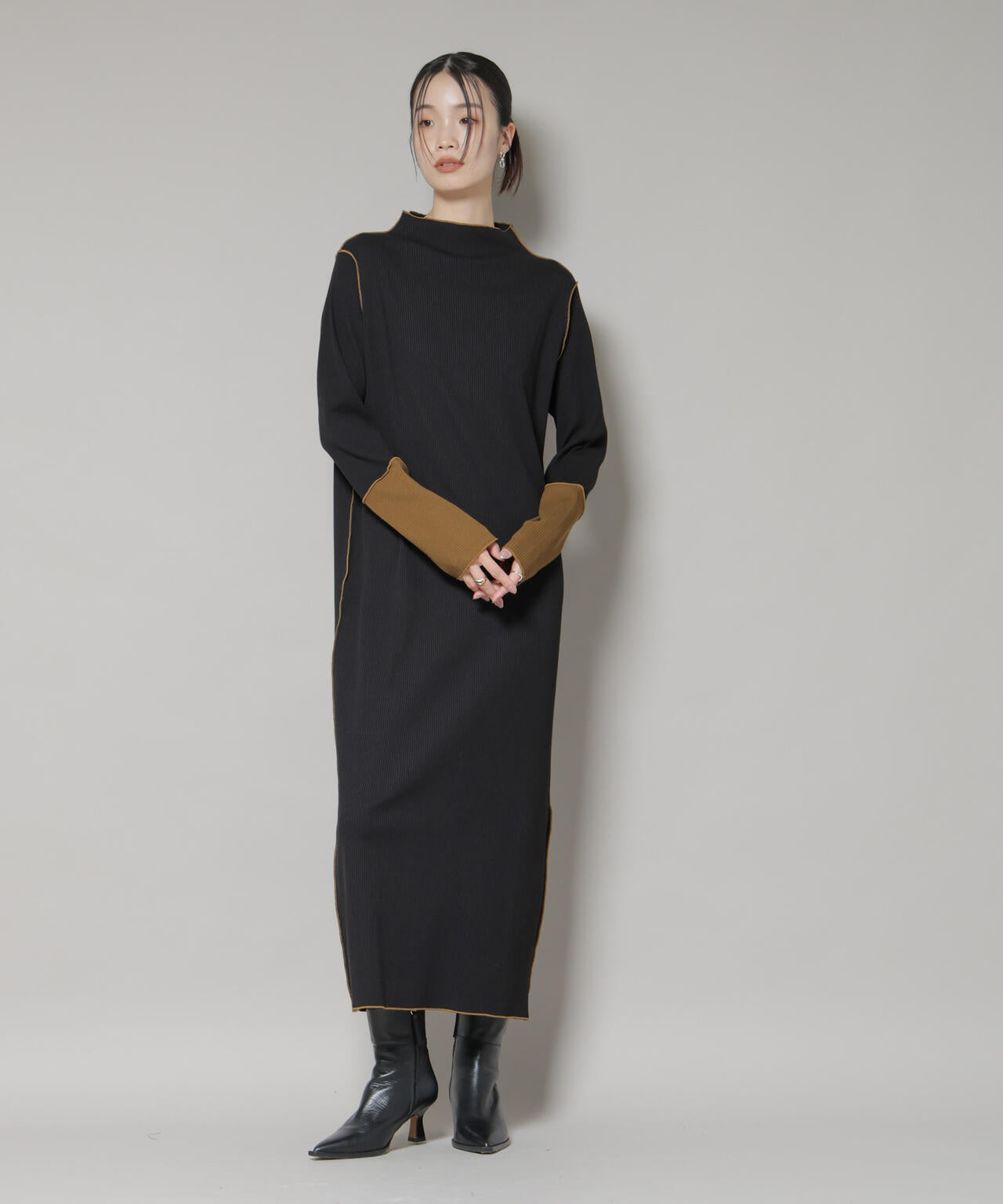 テレコリブ配色メローワンピース