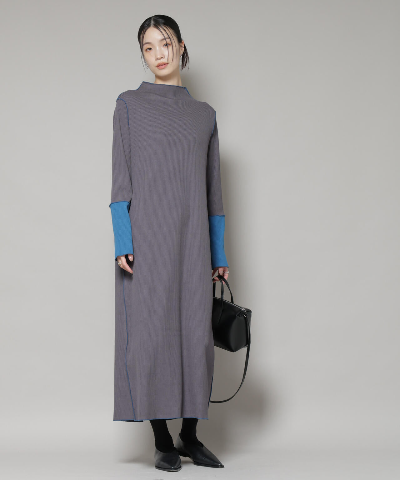 テレコリブ配色メローワンピース