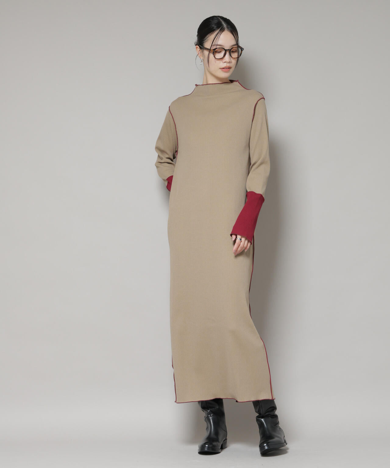 テレコリブ配色メローワンピース