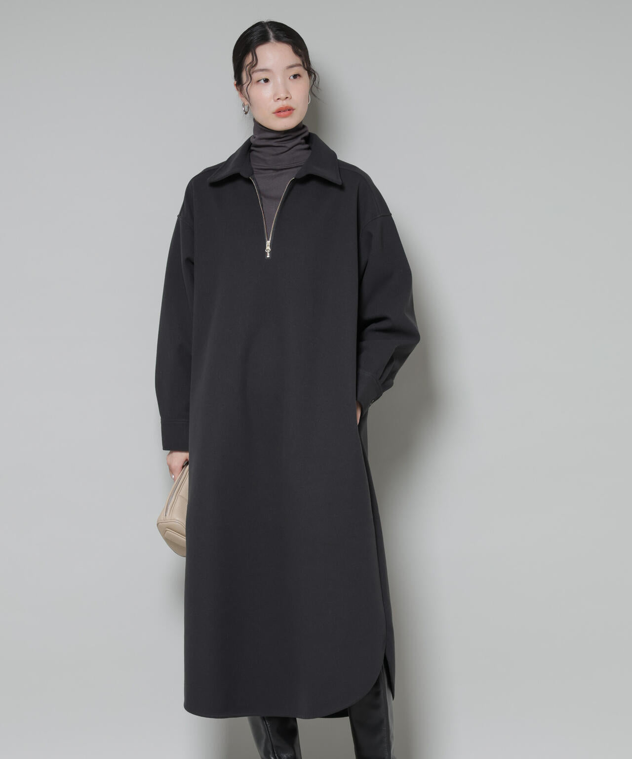 ソフトメルトンジャージーハーフジップワンピース 6735219327