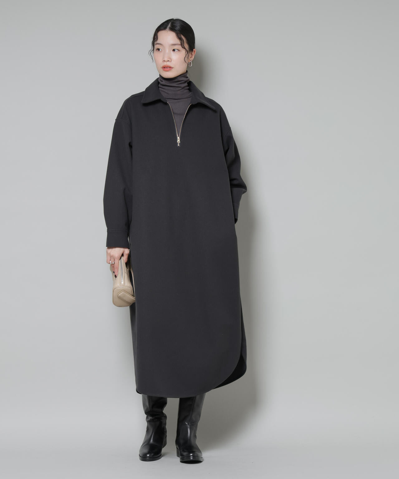 ソフトメルトンジャージーハーフジップワンピース 6735219327