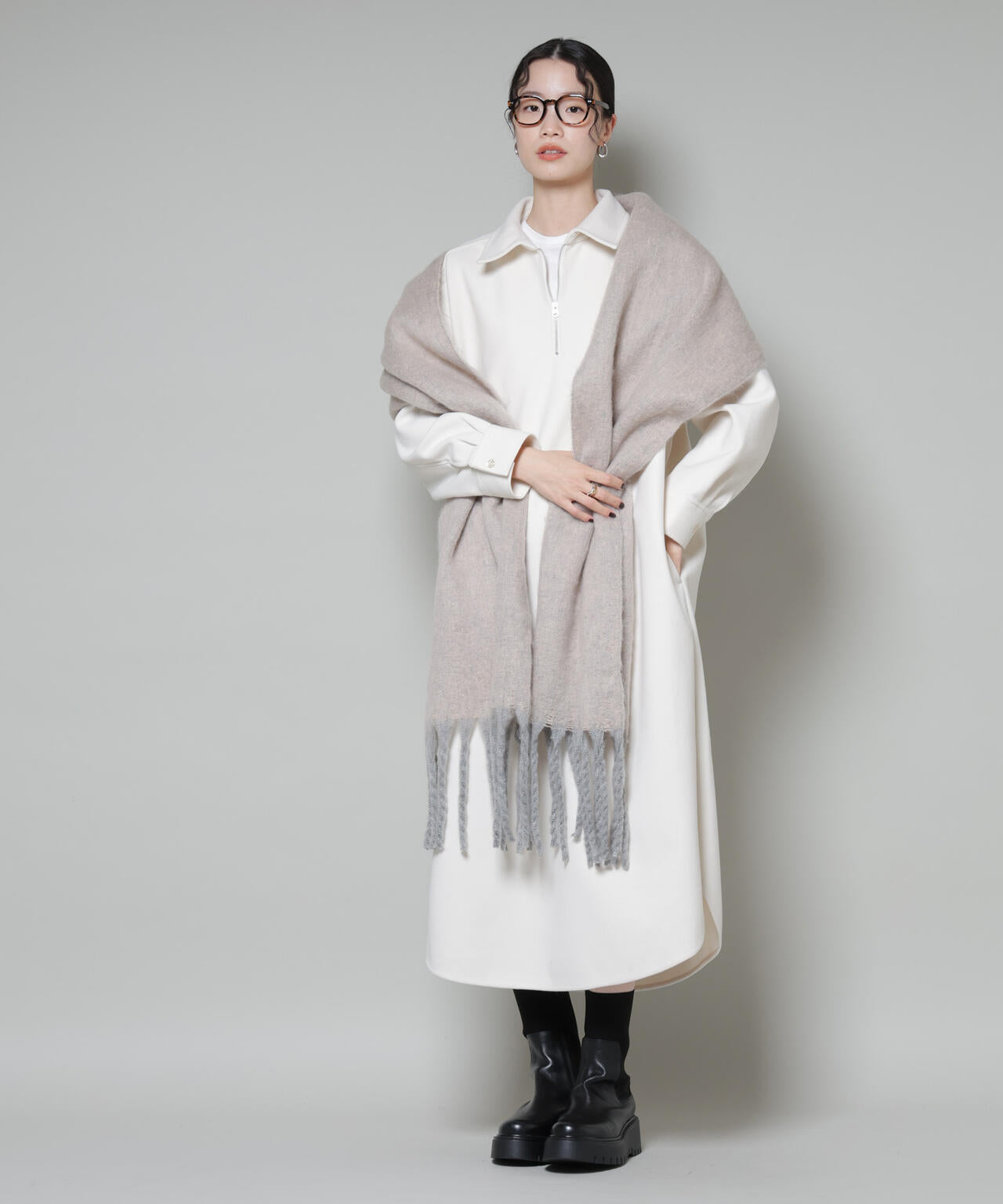 ソフトメルトンジャージーハーフジップワンピース 6735219327