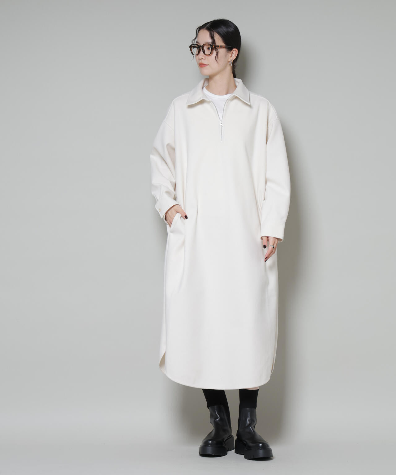 ソフトメルトンジャージーハーフジップワンピース 6735219327