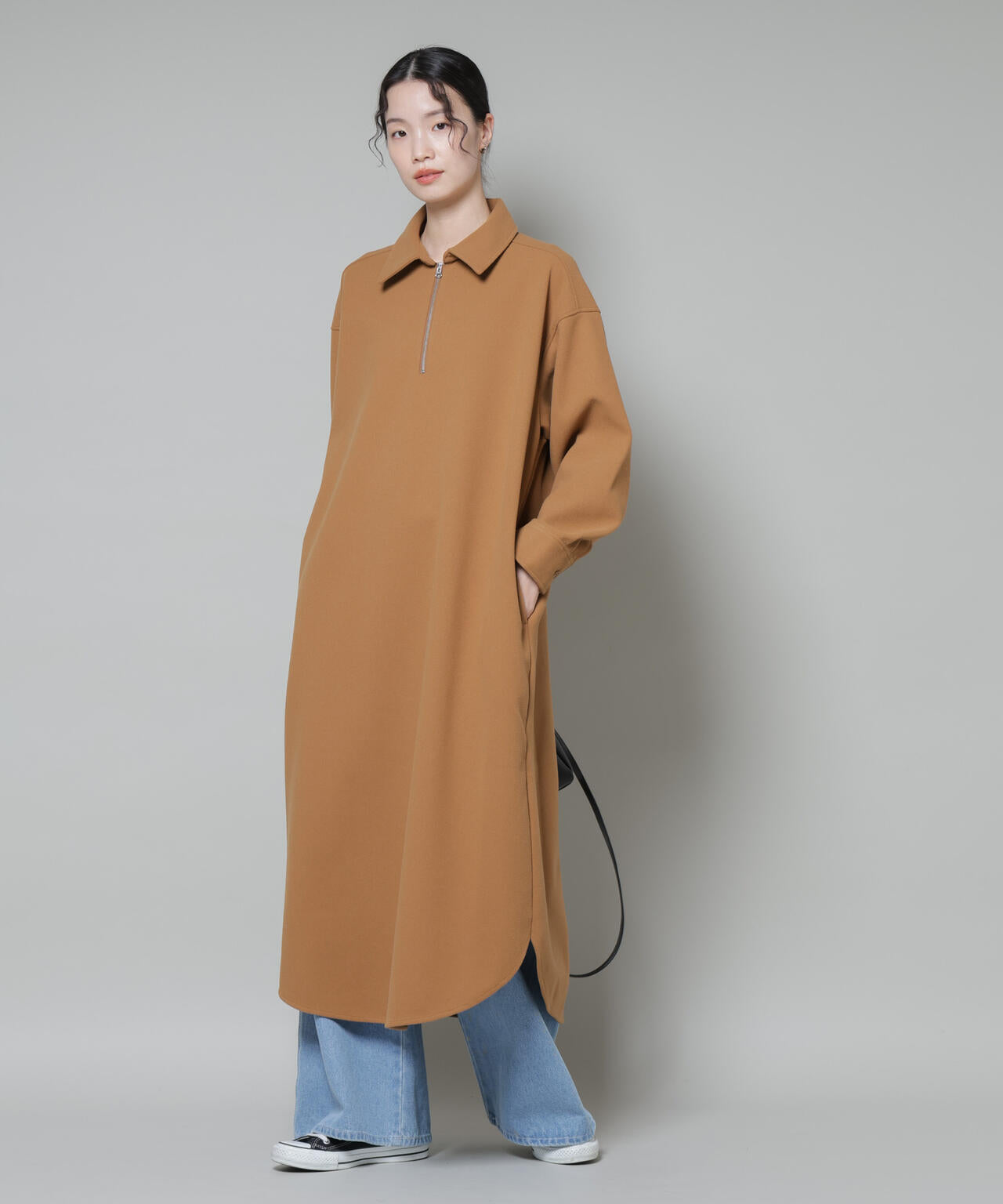 ソフトメルトンジャージーハーフジップワンピース 6735219327