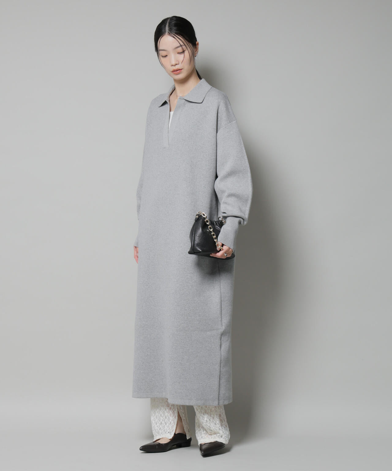 スウェットライク衿付きスキッパーニットワンピース 6735219328