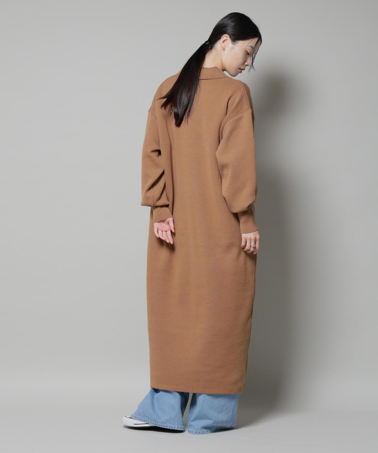 スウェットライク衿付きスキッパーニットワンピース 6735219328