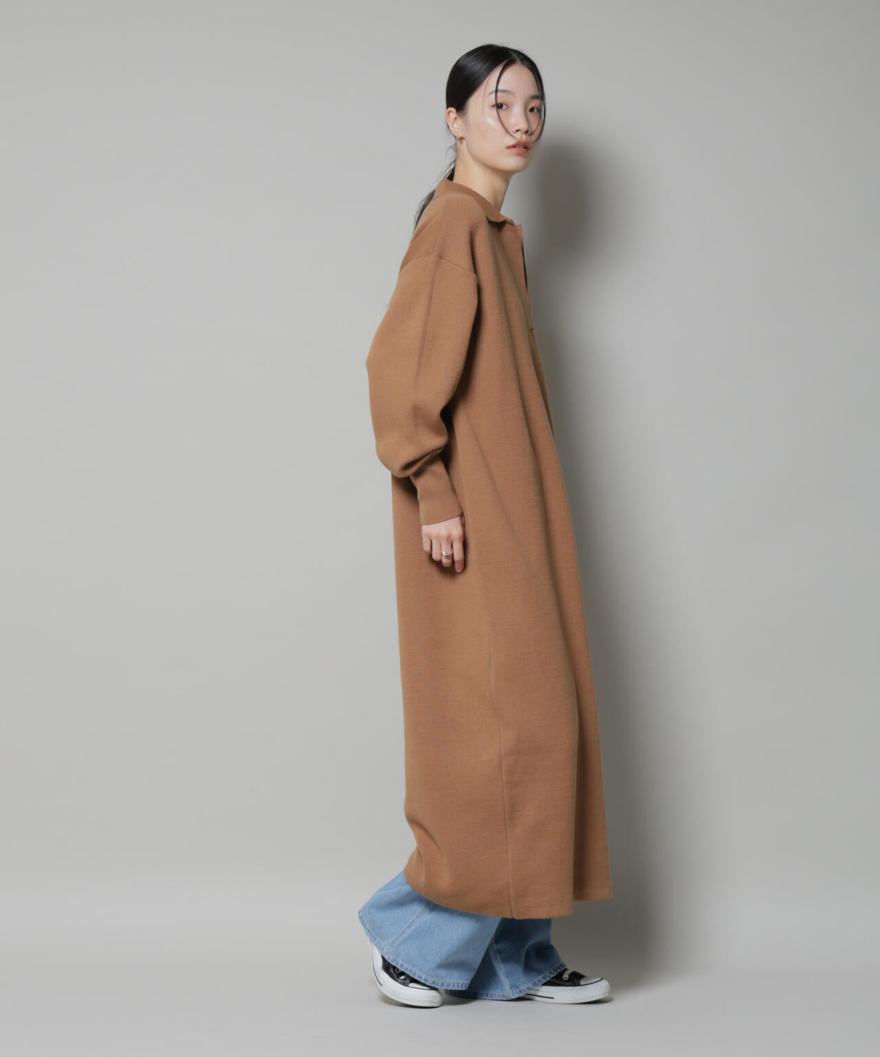 スウェットライク衿付きスキッパーニットワンピース 6735219328