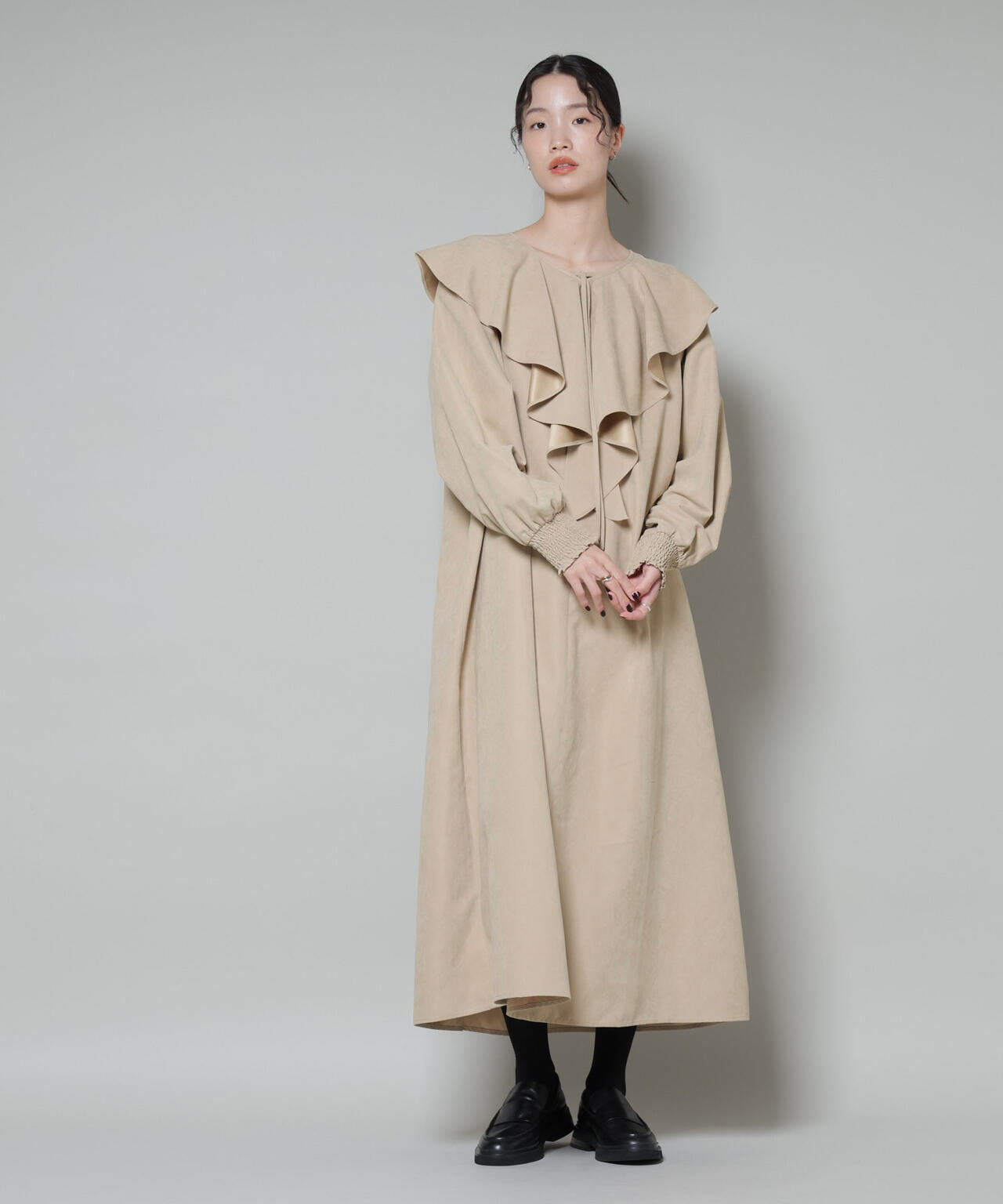 わんプー様*size130 D1678 マルチストライプギャザーワンピ(F ライトグレー): ワンピース