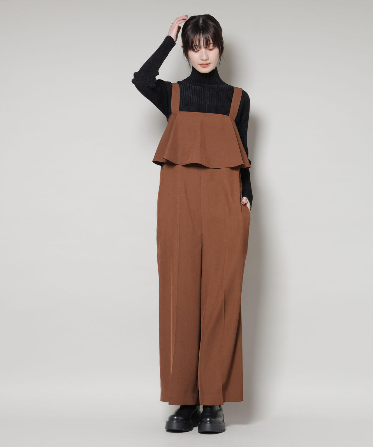 フロント フリル サロペット パンツ