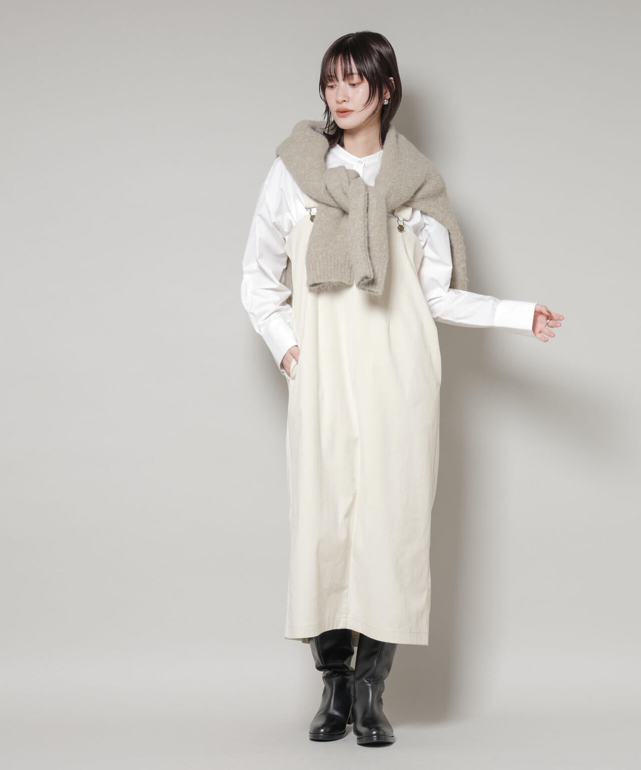 ストレッチ起毛 ジャンパースカート ( セットアップ 可)