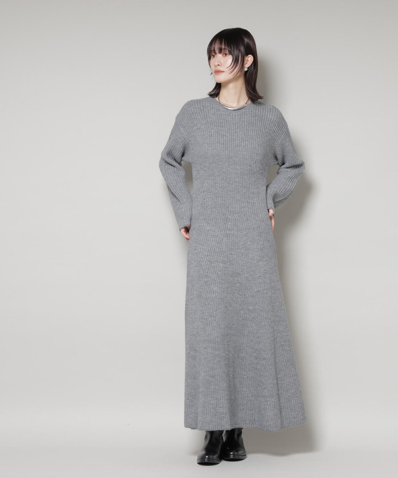 片畦 フレア ニット ワンピース