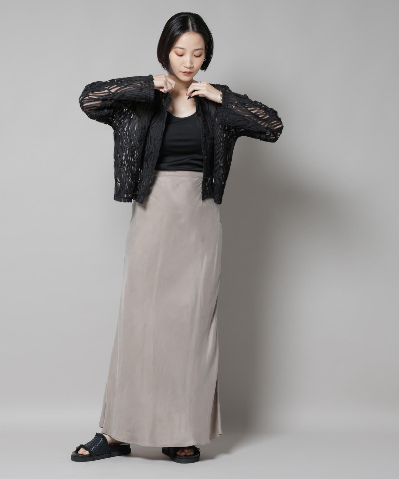 テープ刺繍チュール前後2wayカーディガン(セットアップ可) 6735220301