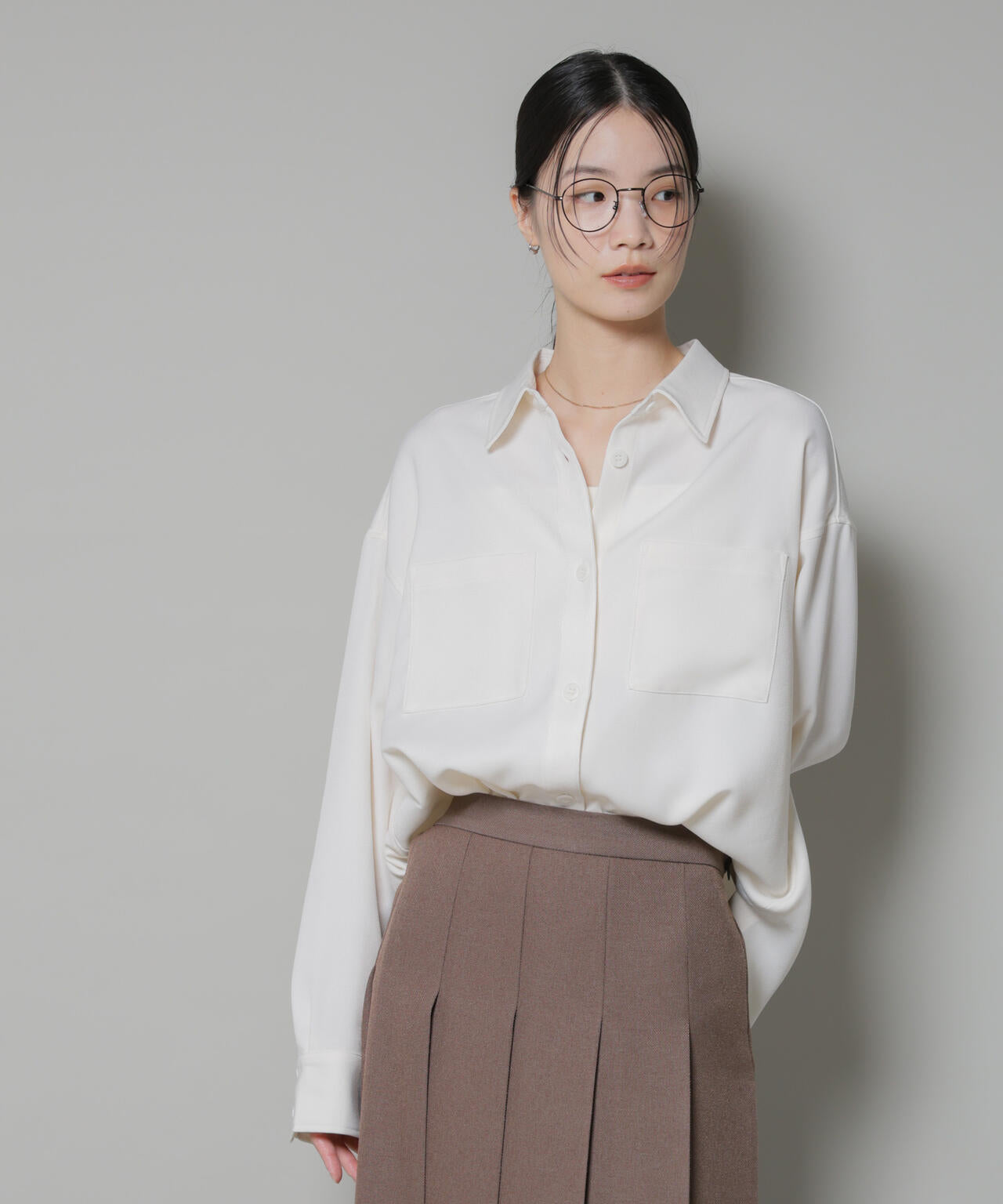 ウール ライク ポリエステル ワイド シルエット シャツ ( セットアップ 可)