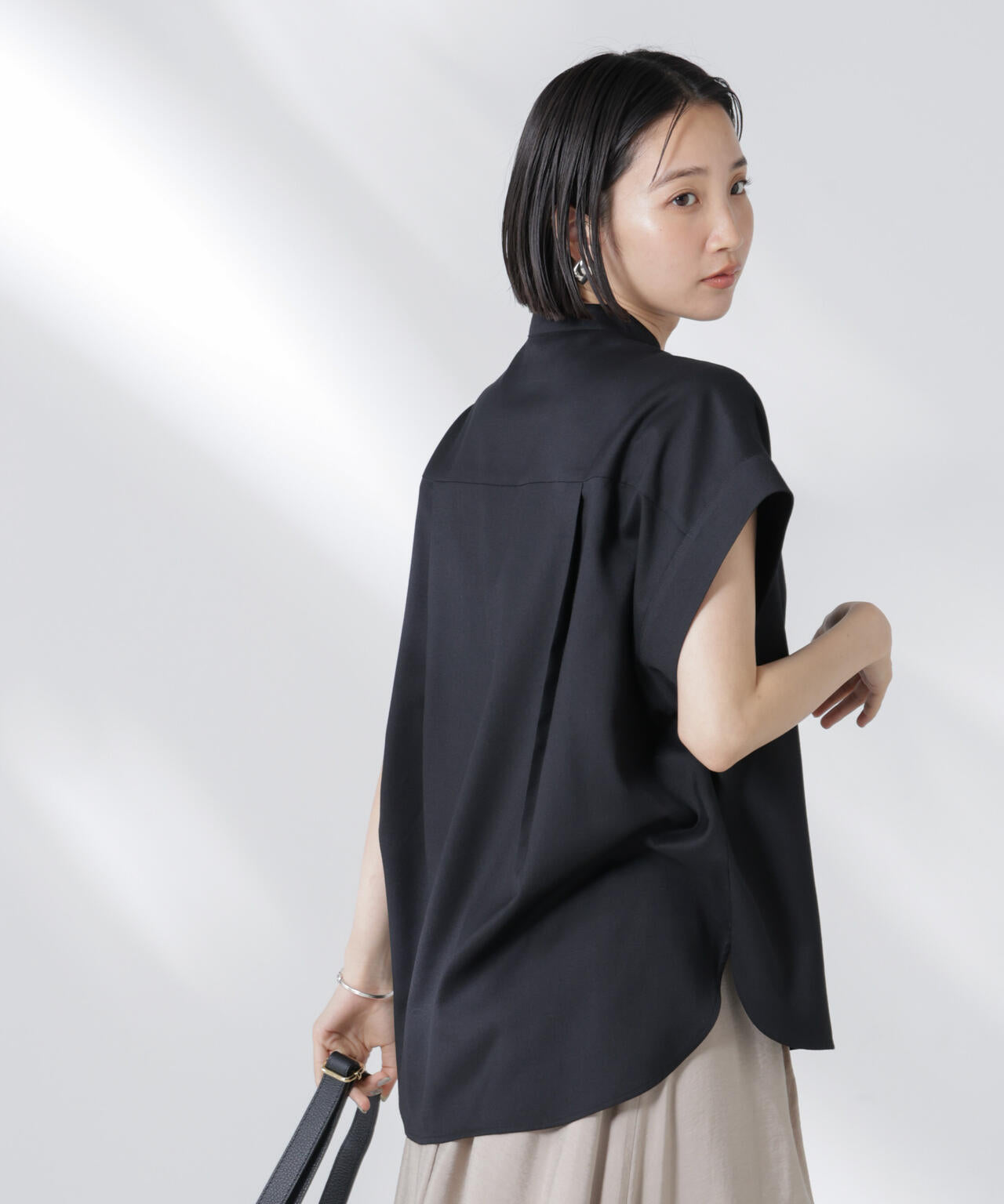 バンドカラーノースリーブシャツ(セットアップ可) 6735221302