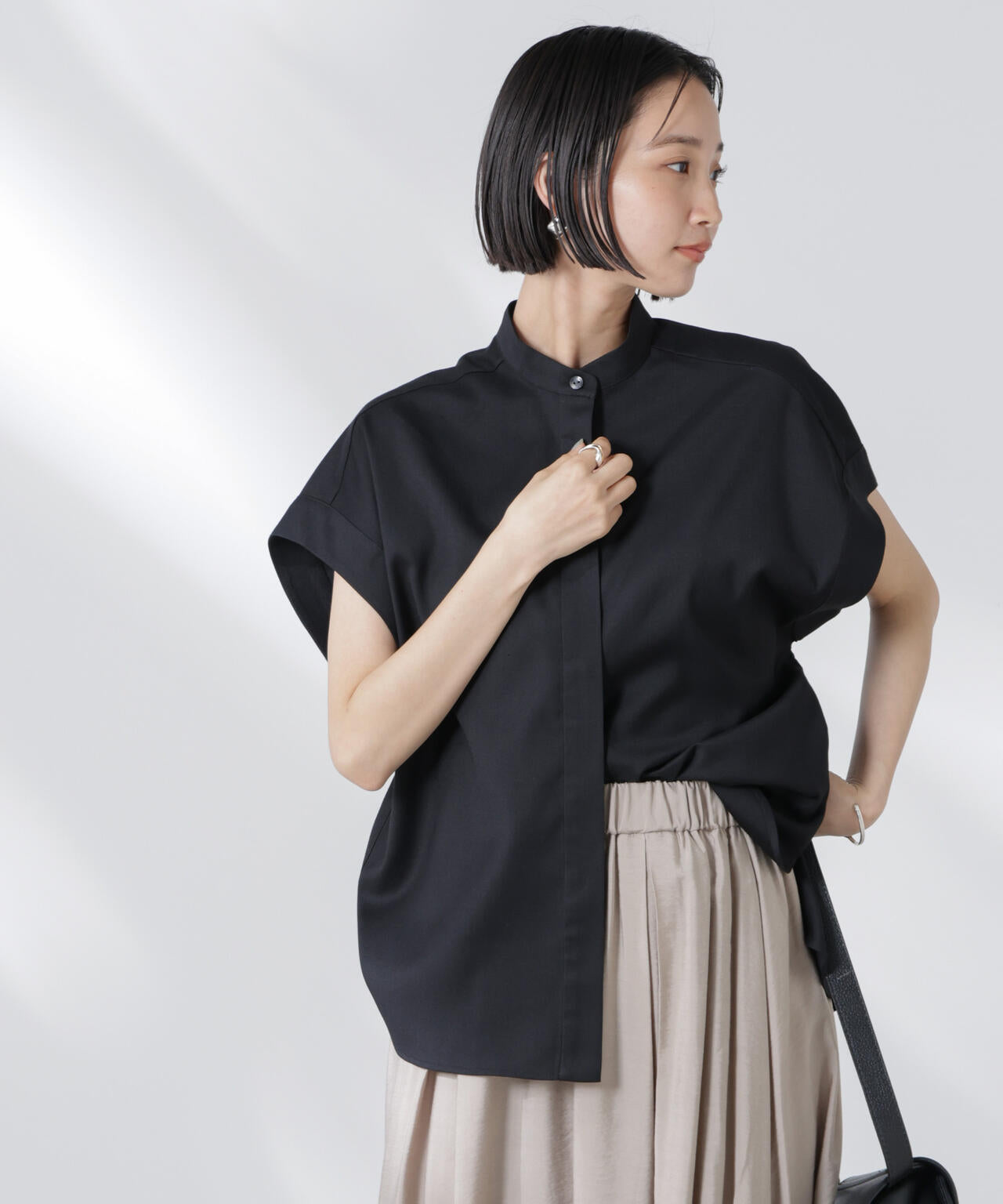 バンドカラーノースリーブシャツ(セットアップ可) 6735221302