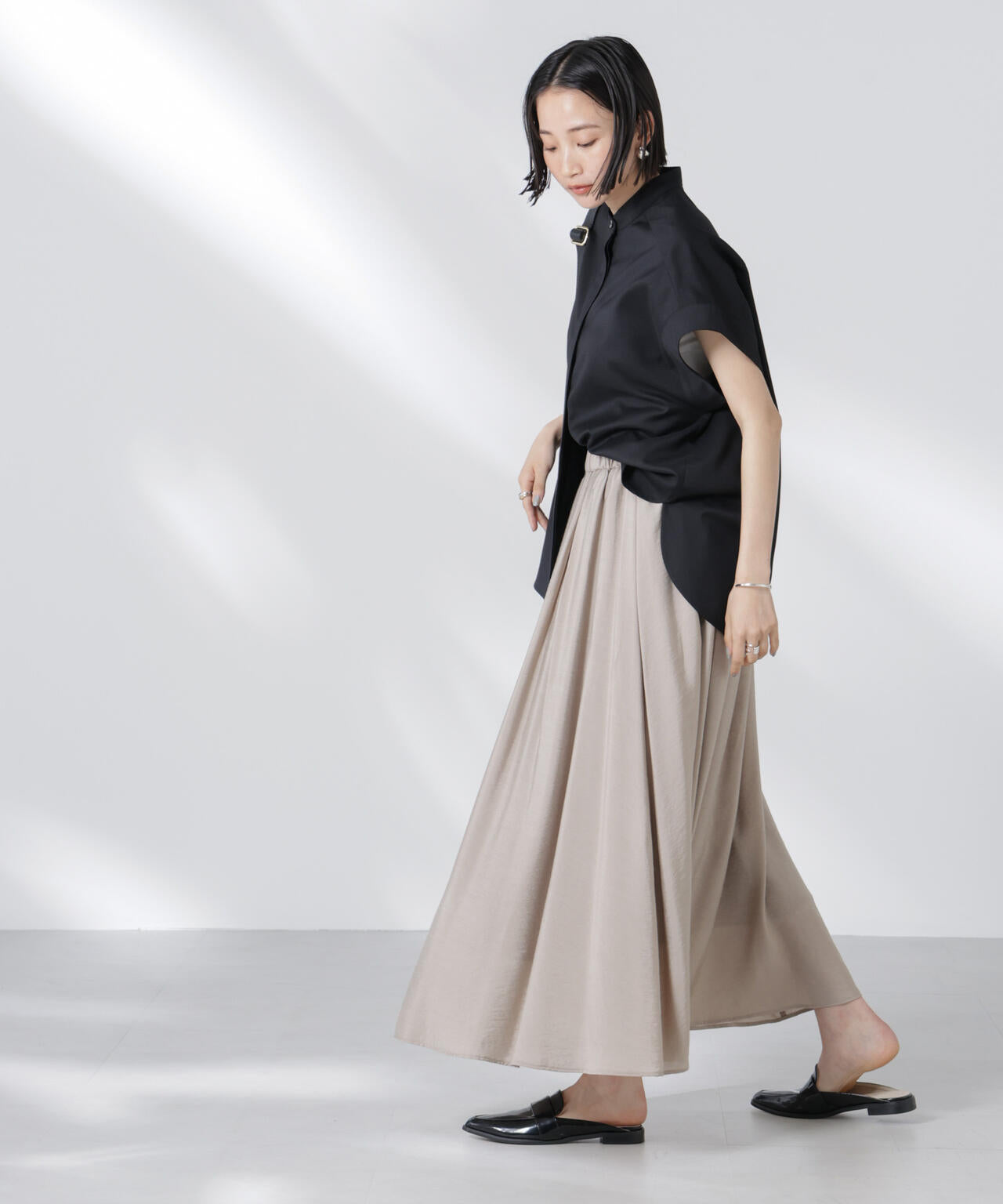 バンドカラーノースリーブシャツ(セットアップ可) 6735221302