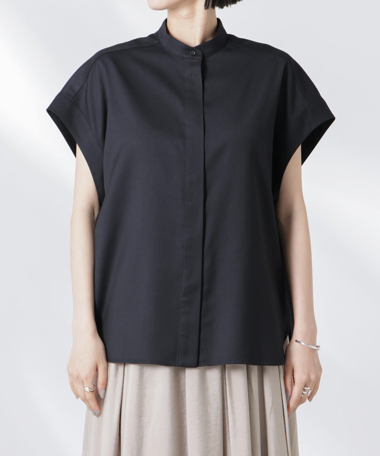 バンドカラーノースリーブシャツ(セットアップ可) 6735221302