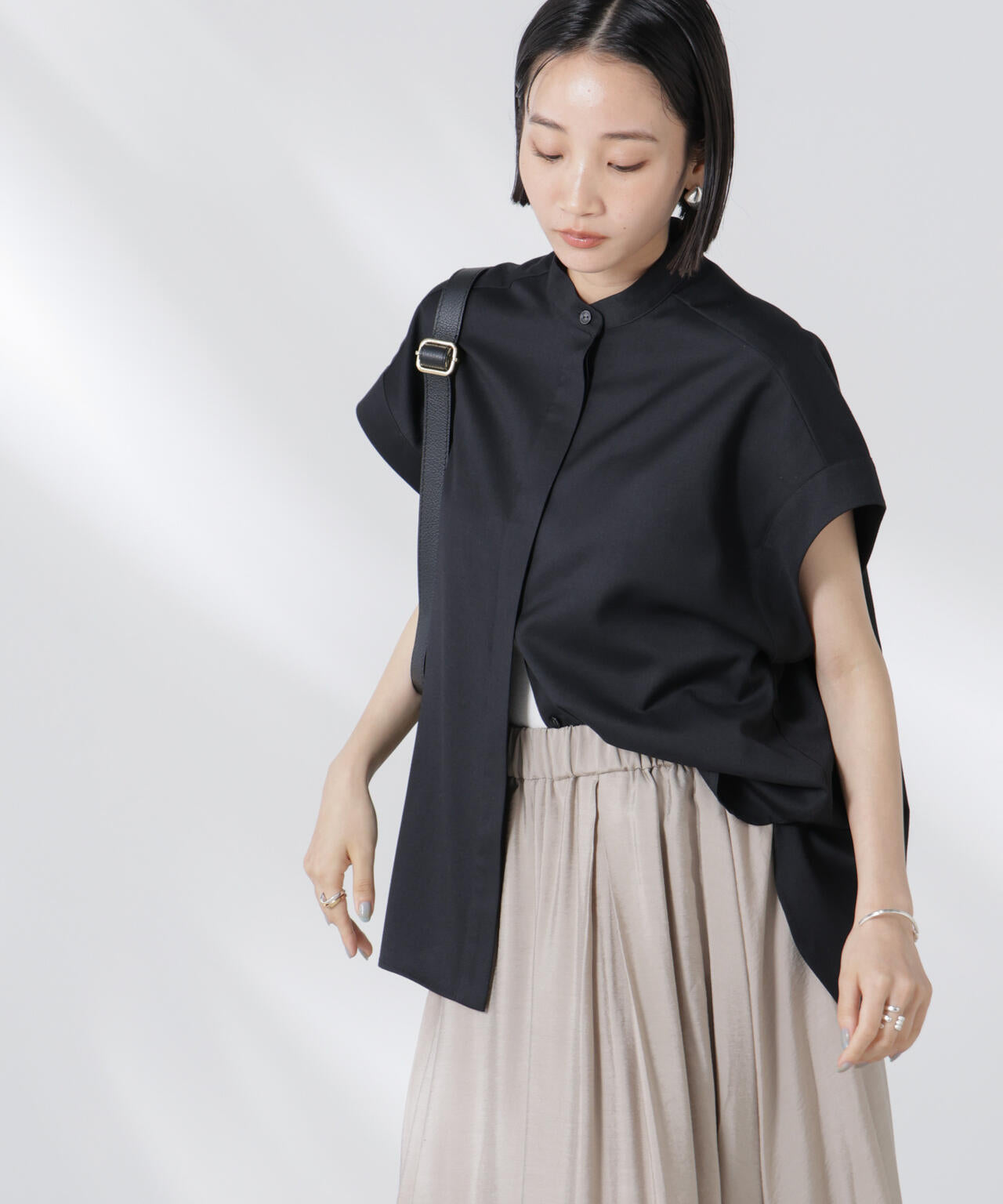 バンドカラーノースリーブシャツ(セットアップ可) 6735221302