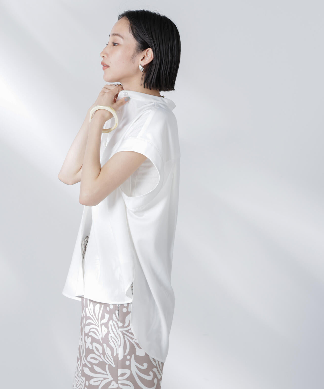 バンドカラーノースリーブシャツ(セットアップ可) 6735221302