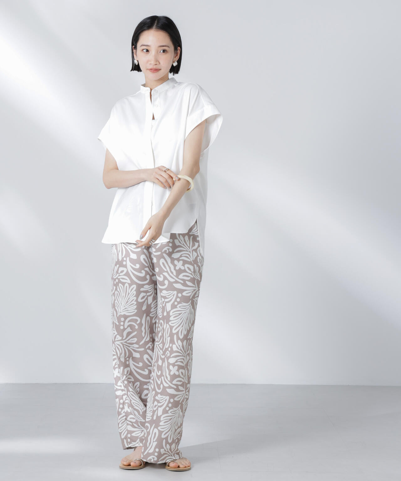 バンドカラーノースリーブシャツ(セットアップ可) 6735221302