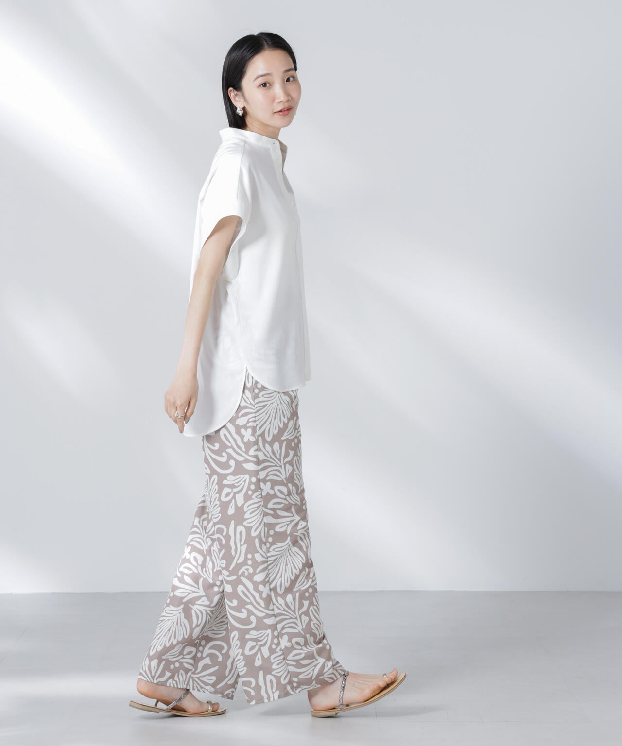 バンドカラーノースリーブシャツ(セットアップ可) 6735221302