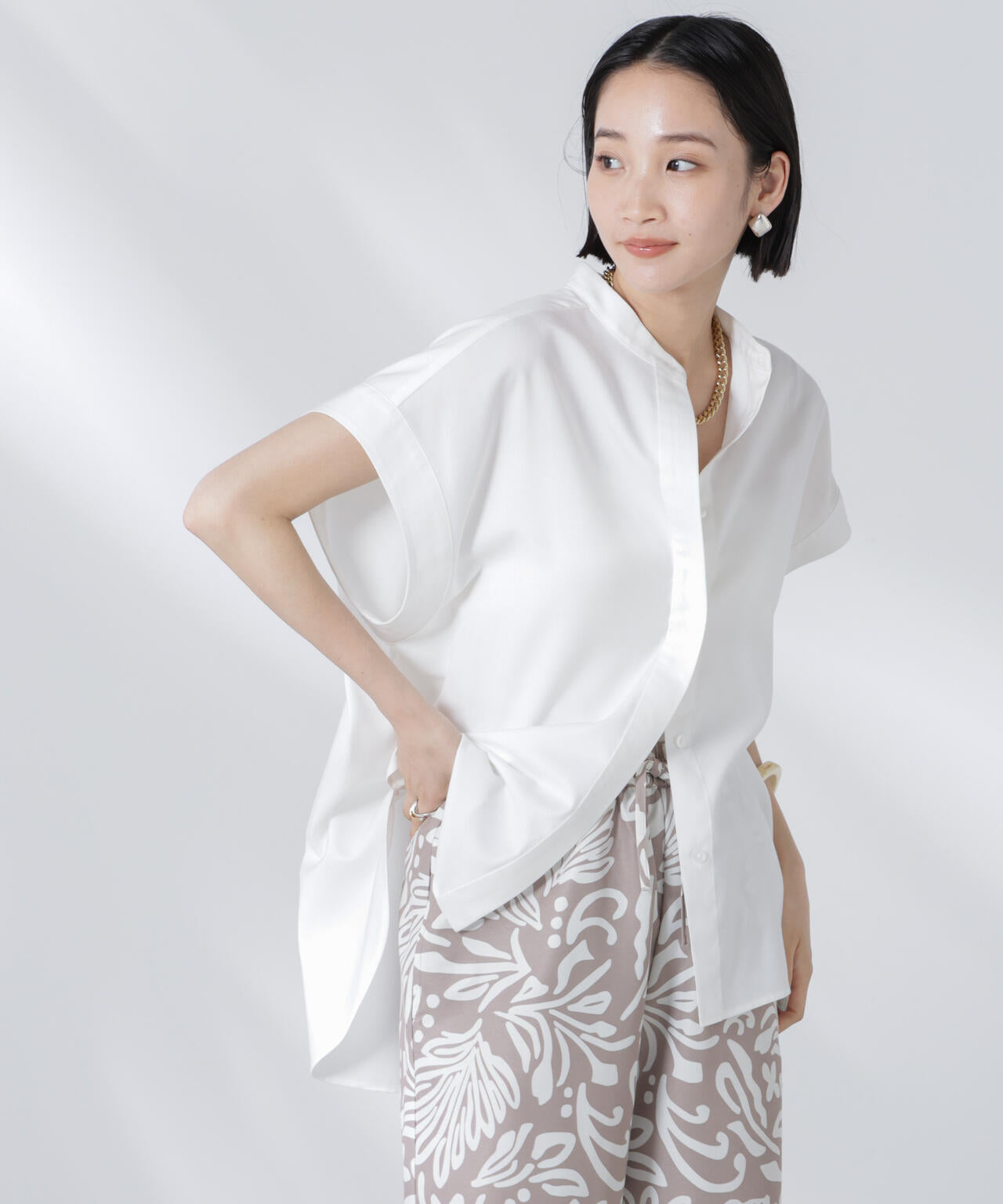 バンドカラーノースリーブシャツ(セットアップ可) 6735221302