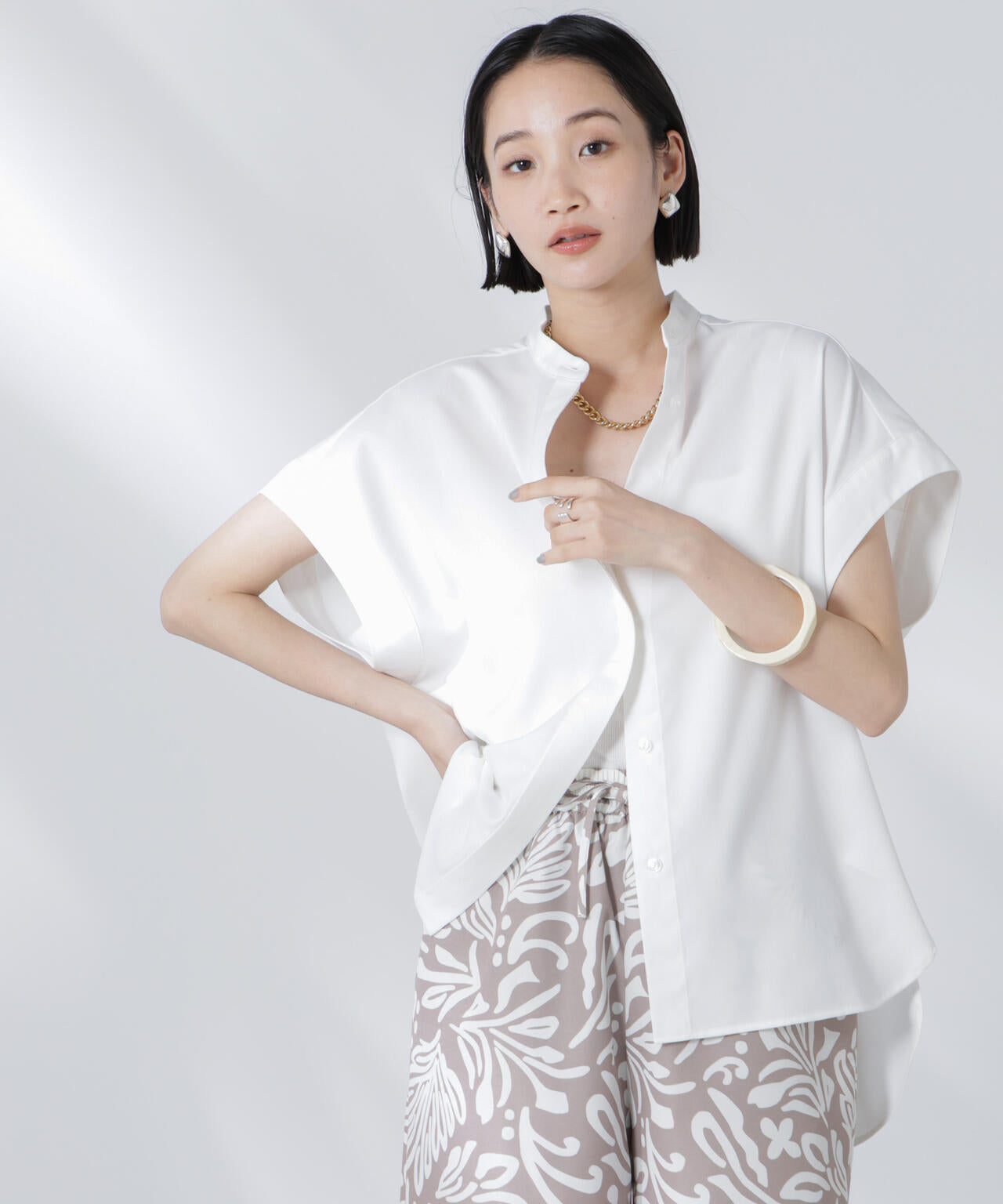 バンドカラーノースリーブシャツ(セットアップ可) 6735221302