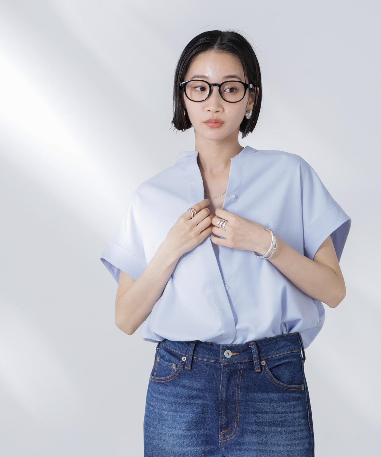 バンドカラーノースリーブシャツ(セットアップ可) 6735221302