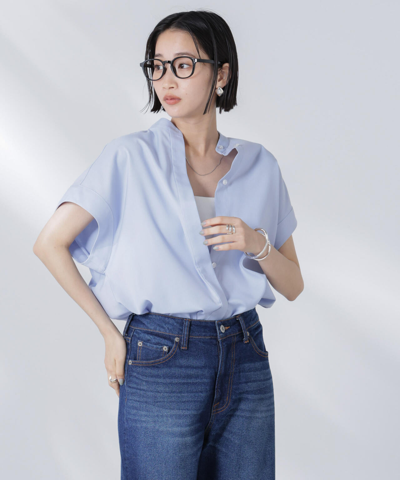 バンドカラーノースリーブシャツ(セットアップ可) 6735221302