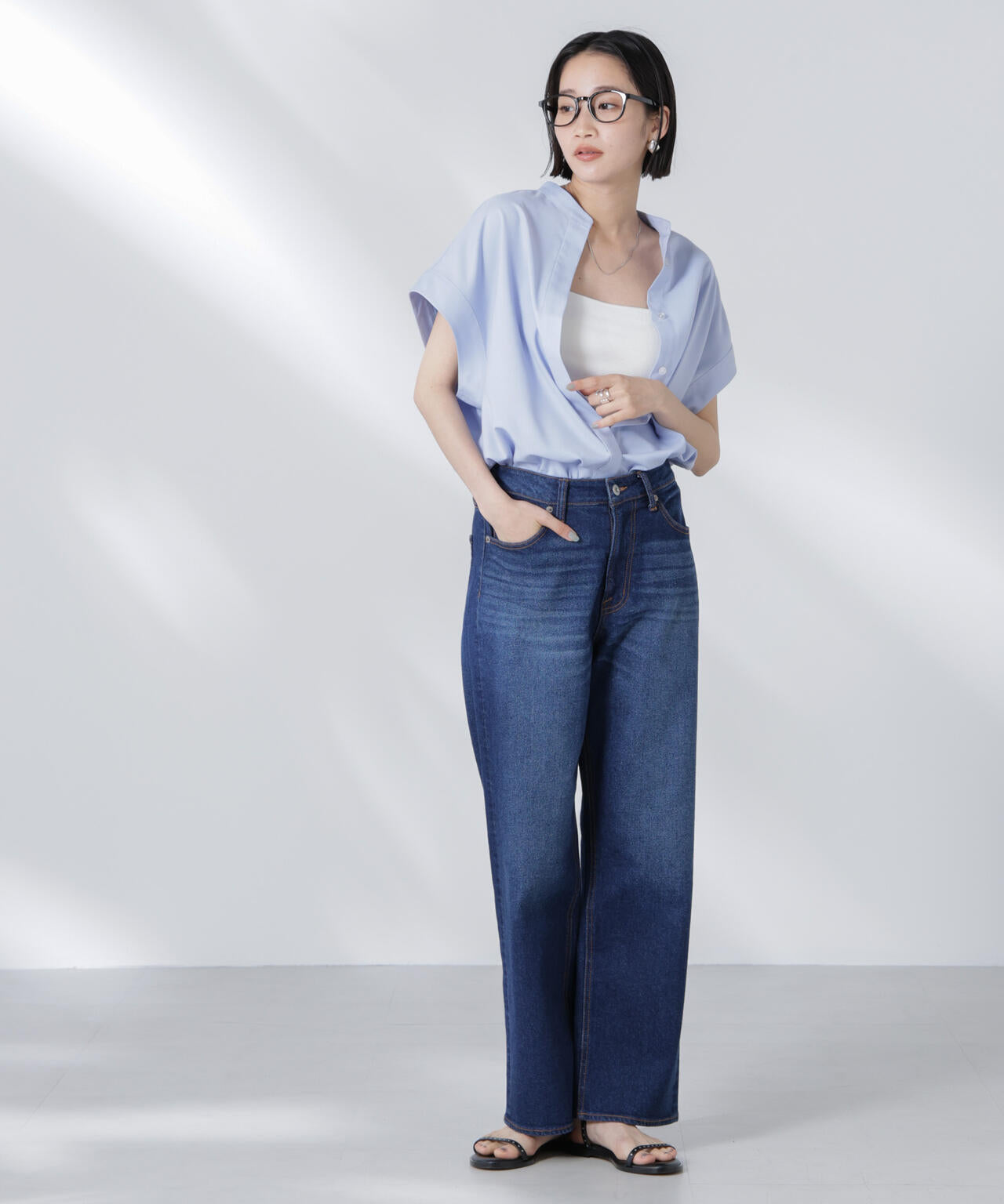 バンドカラーノースリーブシャツ(セットアップ可) 6735221302