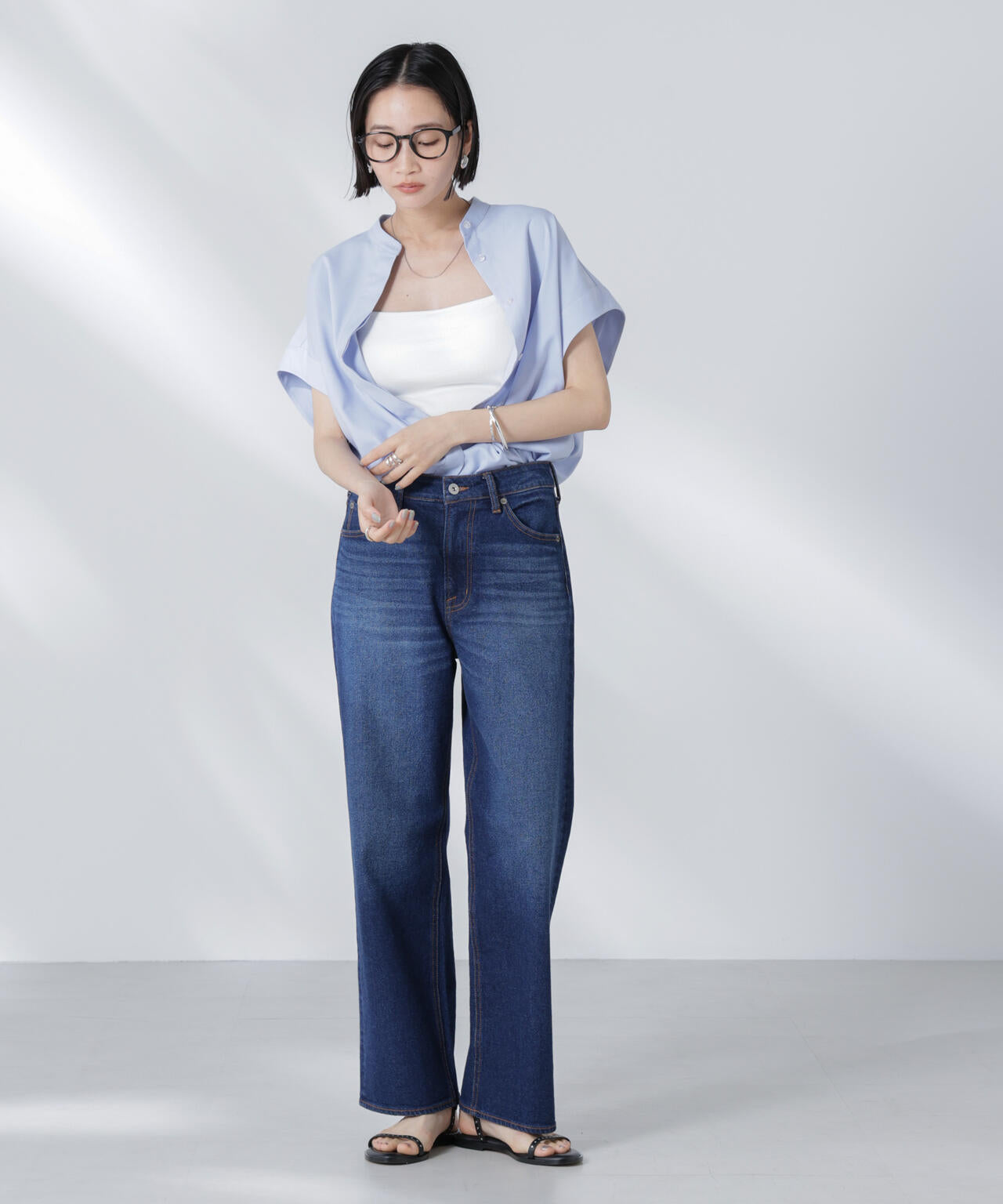 バンドカラーノースリーブシャツ(セットアップ可) 6735221302