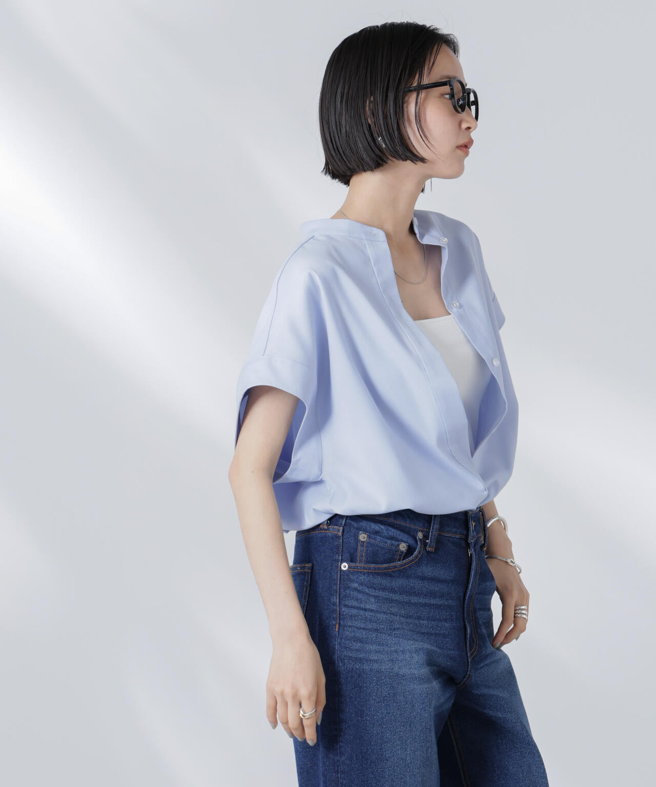 バンドカラーノースリーブシャツ(セットアップ可) 6735221302