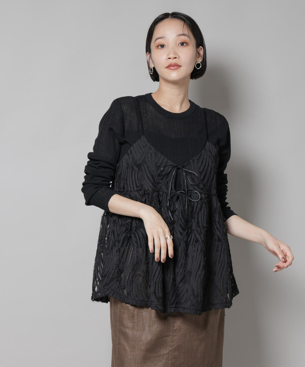 テープ刺繍チュール前後2wayキャミソールビスチェ(セットアップ可) 6735221308