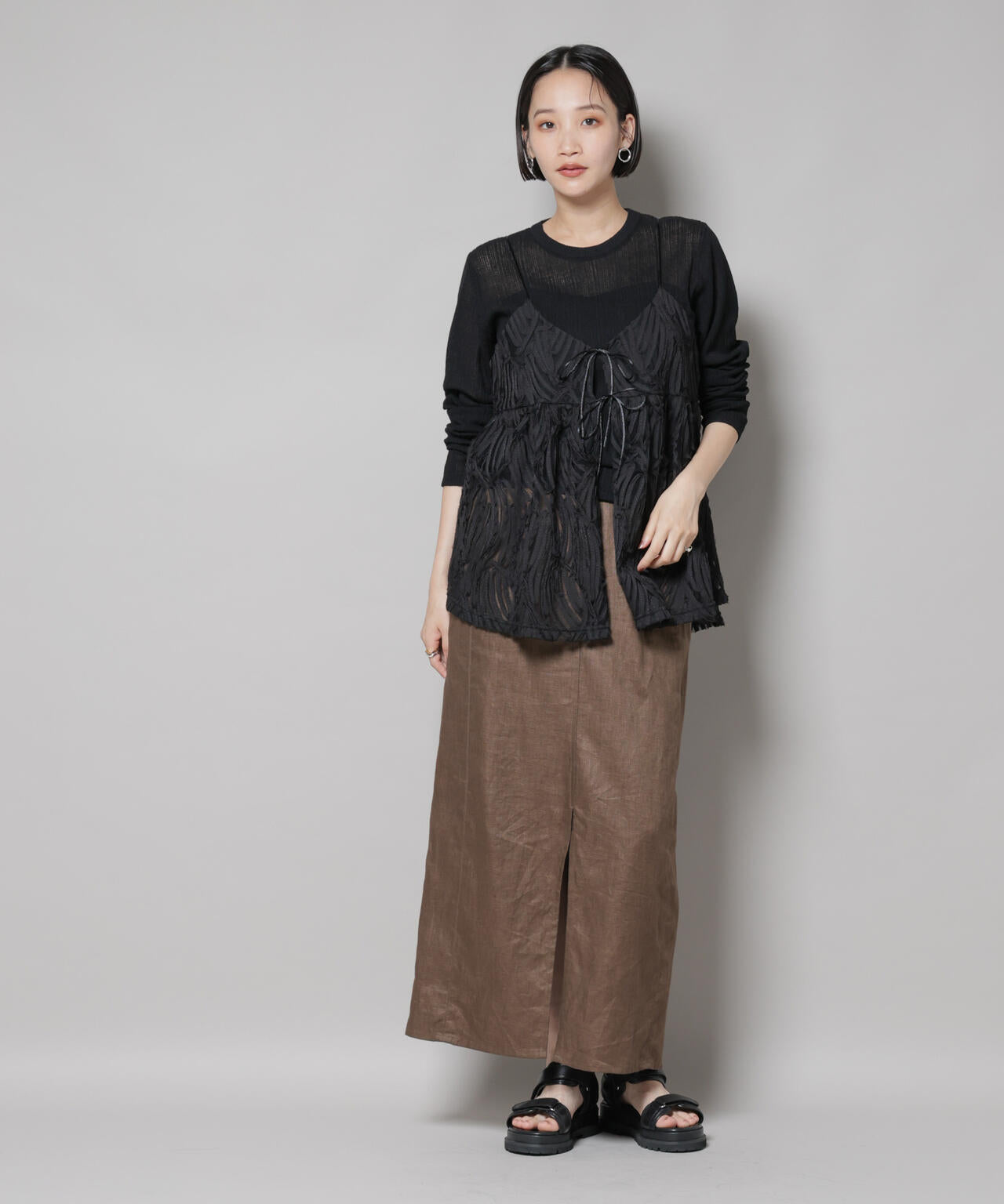 テープ刺繍チュール前後2wayキャミソールビスチェ(セットアップ可) 6735221308