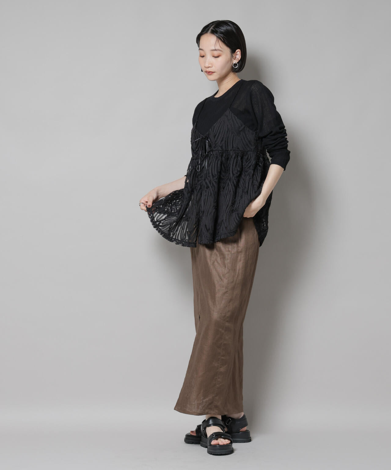 テープ刺繍チュール前後2wayキャミソールビスチェ(セットアップ可) 6735221308