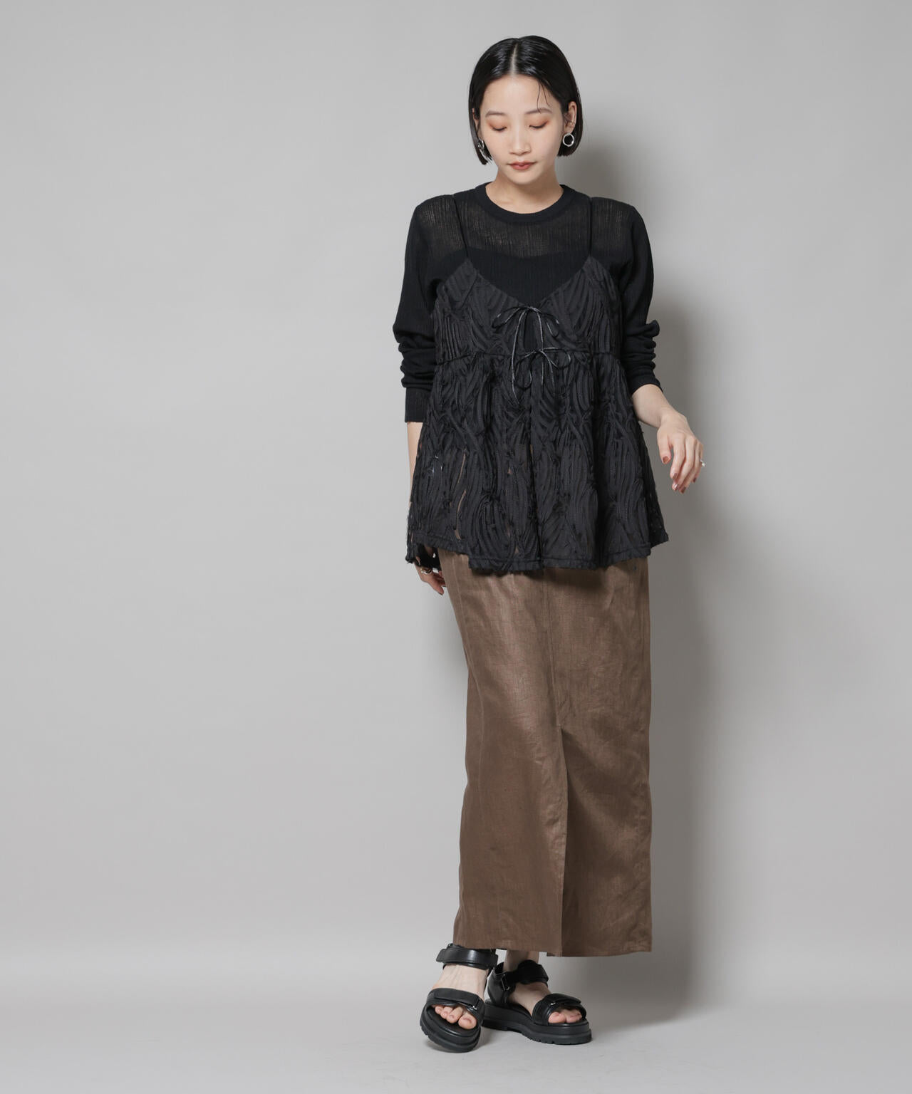 テープ刺繍チュール前後2wayキャミソールビスチェ(セットアップ可) 6735221308