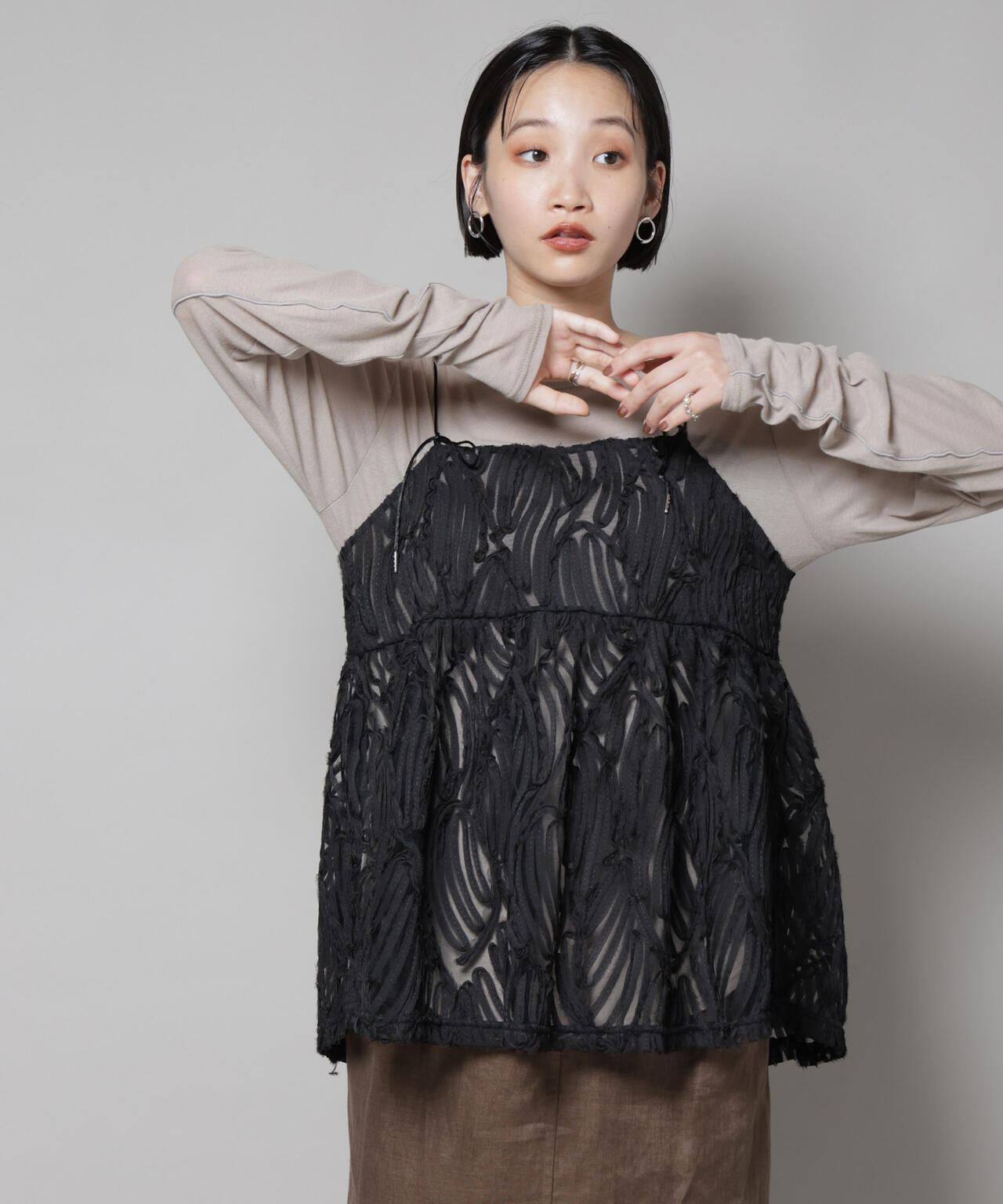 テープ刺繍チュール前後2wayキャミソールビスチェ(セットアップ可) 6735221308