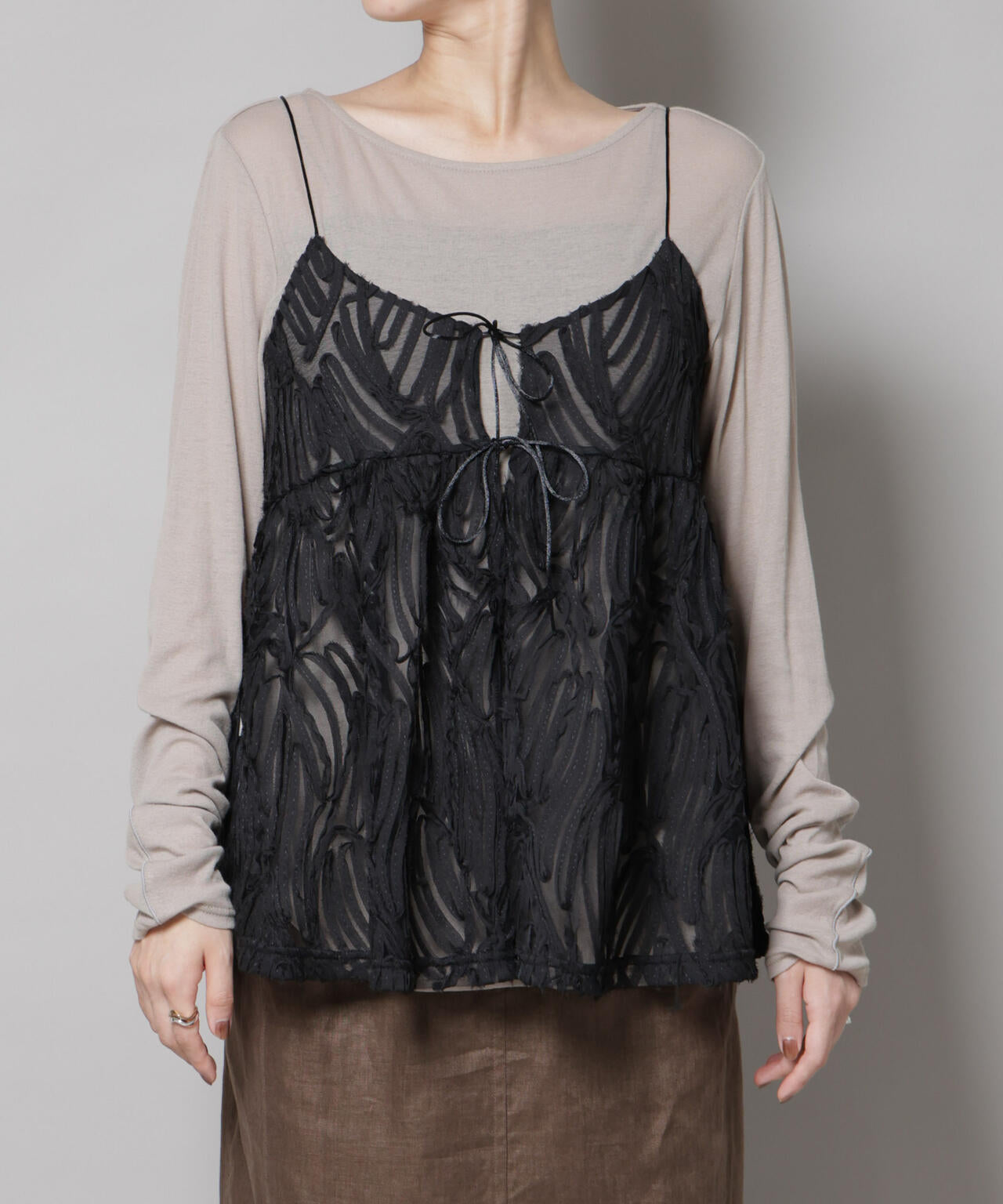 テープ刺繍チュール前後2wayキャミソールビスチェ(セットアップ可) 6735221308