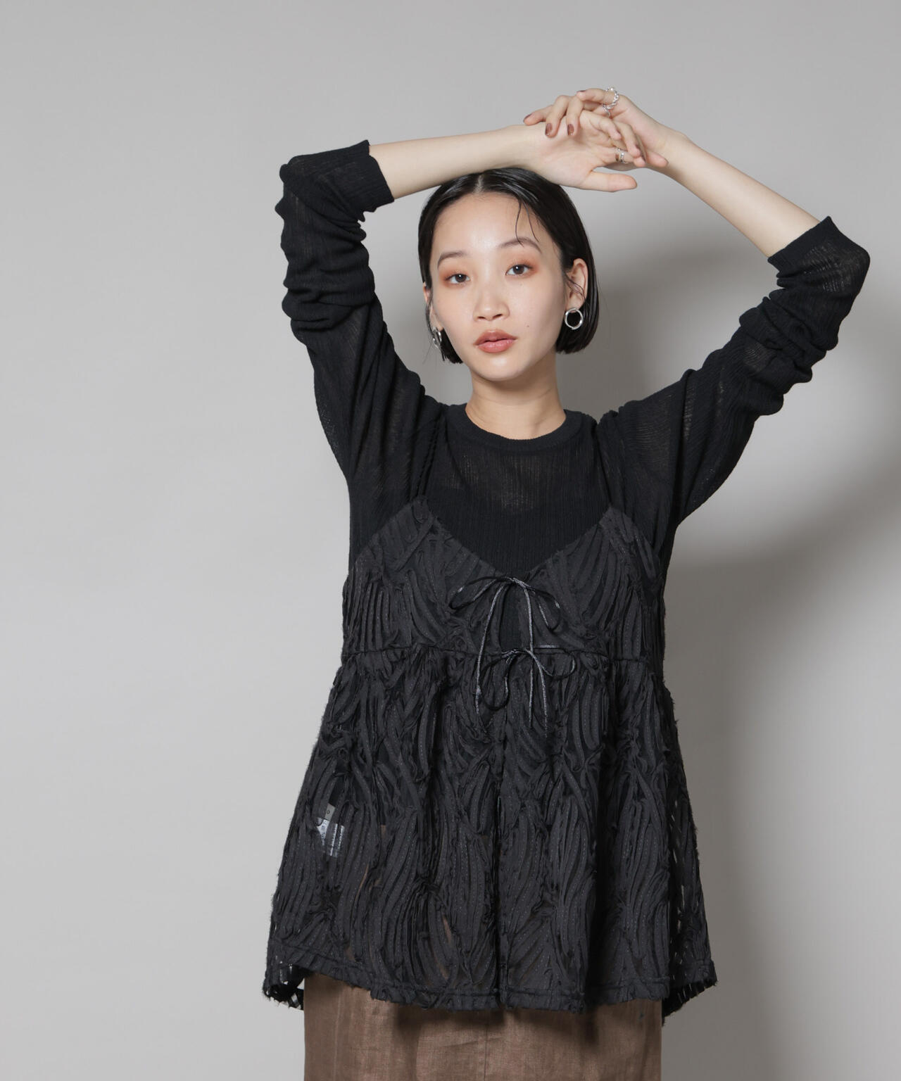 テープ刺繍チュール前後2wayキャミソールビスチェ(セットアップ可) 6735221308