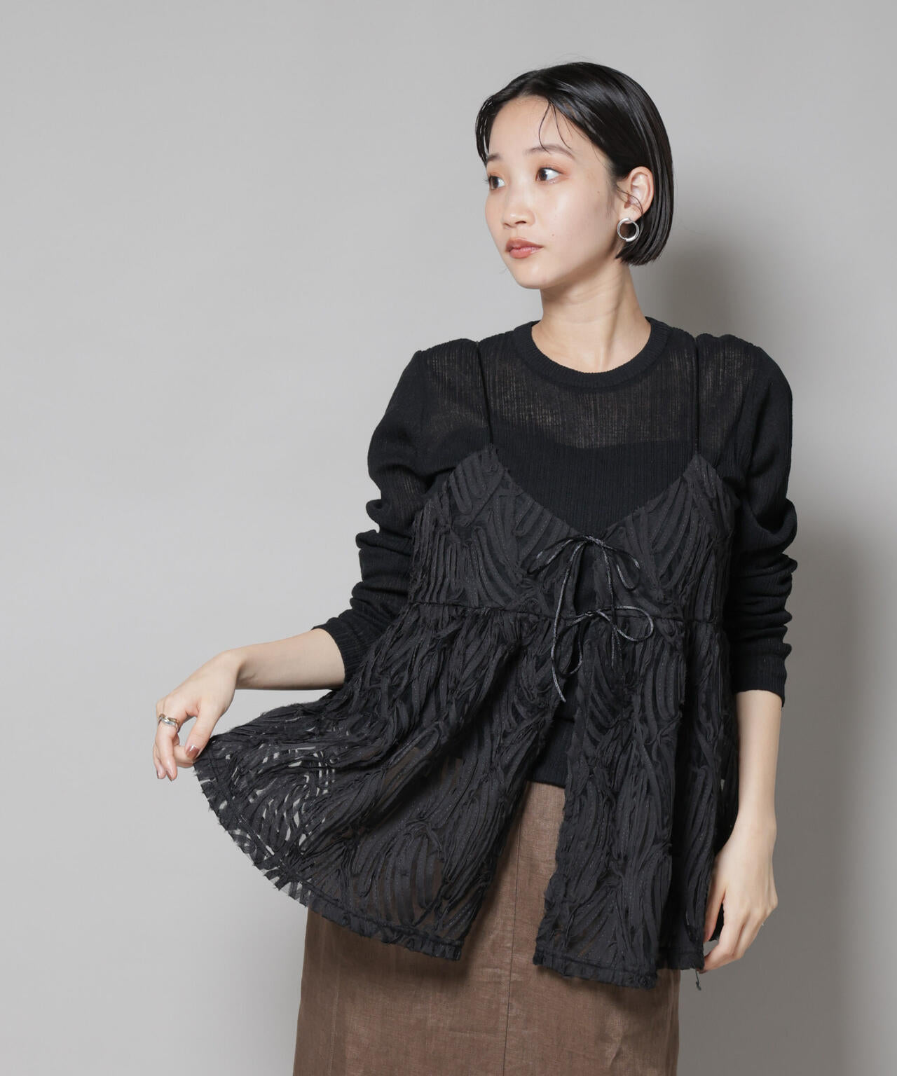 テープ刺繍チュール前後2wayキャミソールビスチェ(セットアップ可) 6735221308