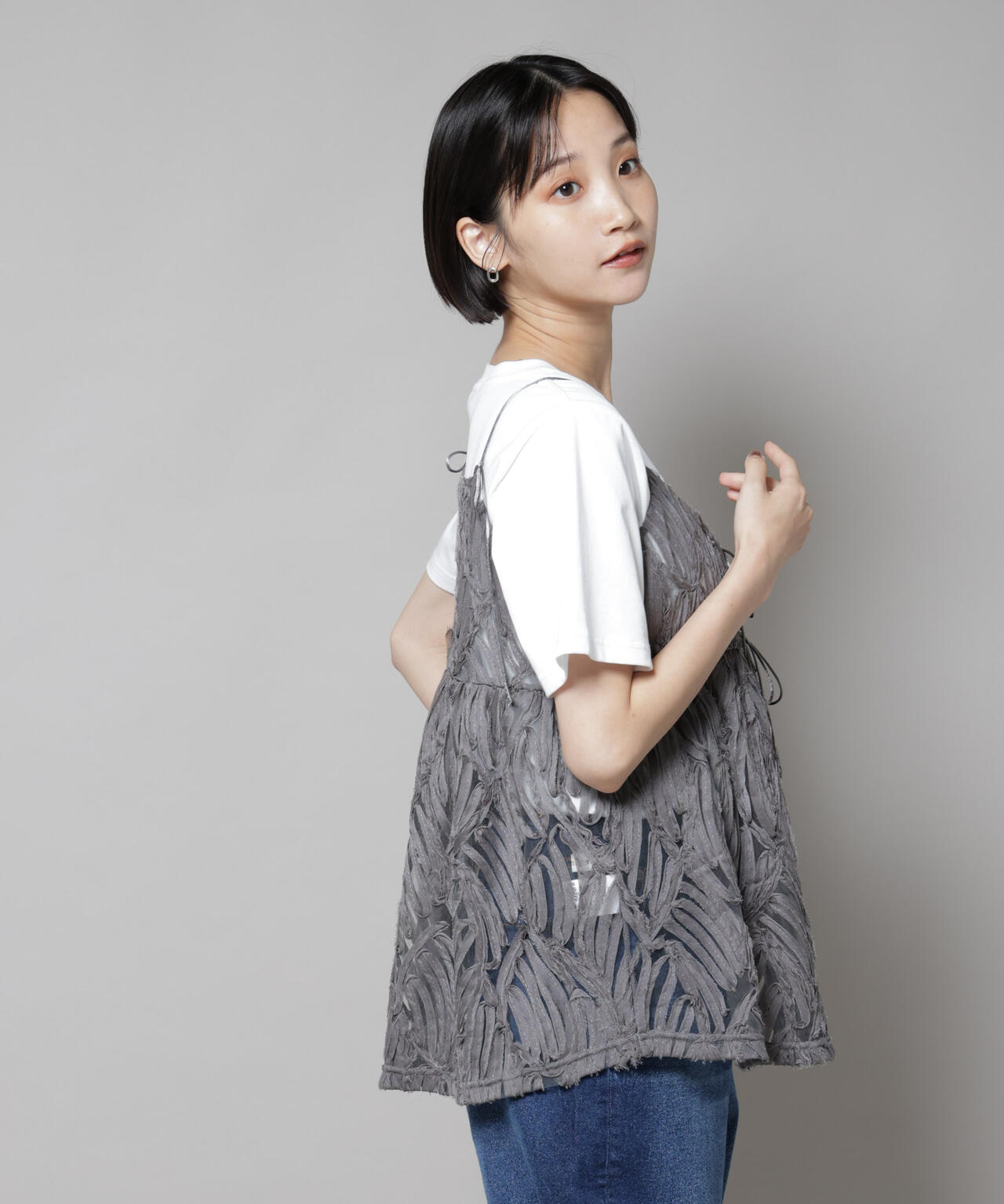 テープ刺繍チュール前後2wayキャミソールビスチェ(セットアップ可) 6735221308