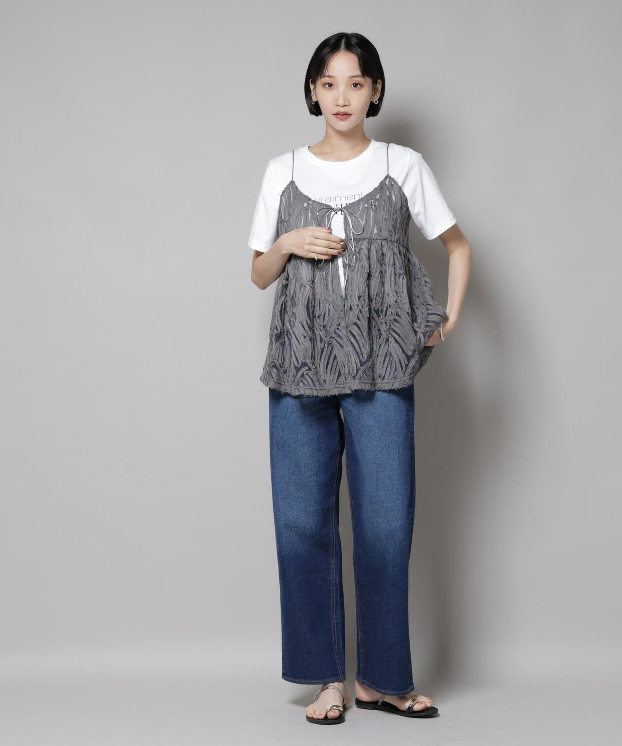 テープ刺繍チュール前後2wayキャミソールビスチェ(セットアップ可) 6735221308