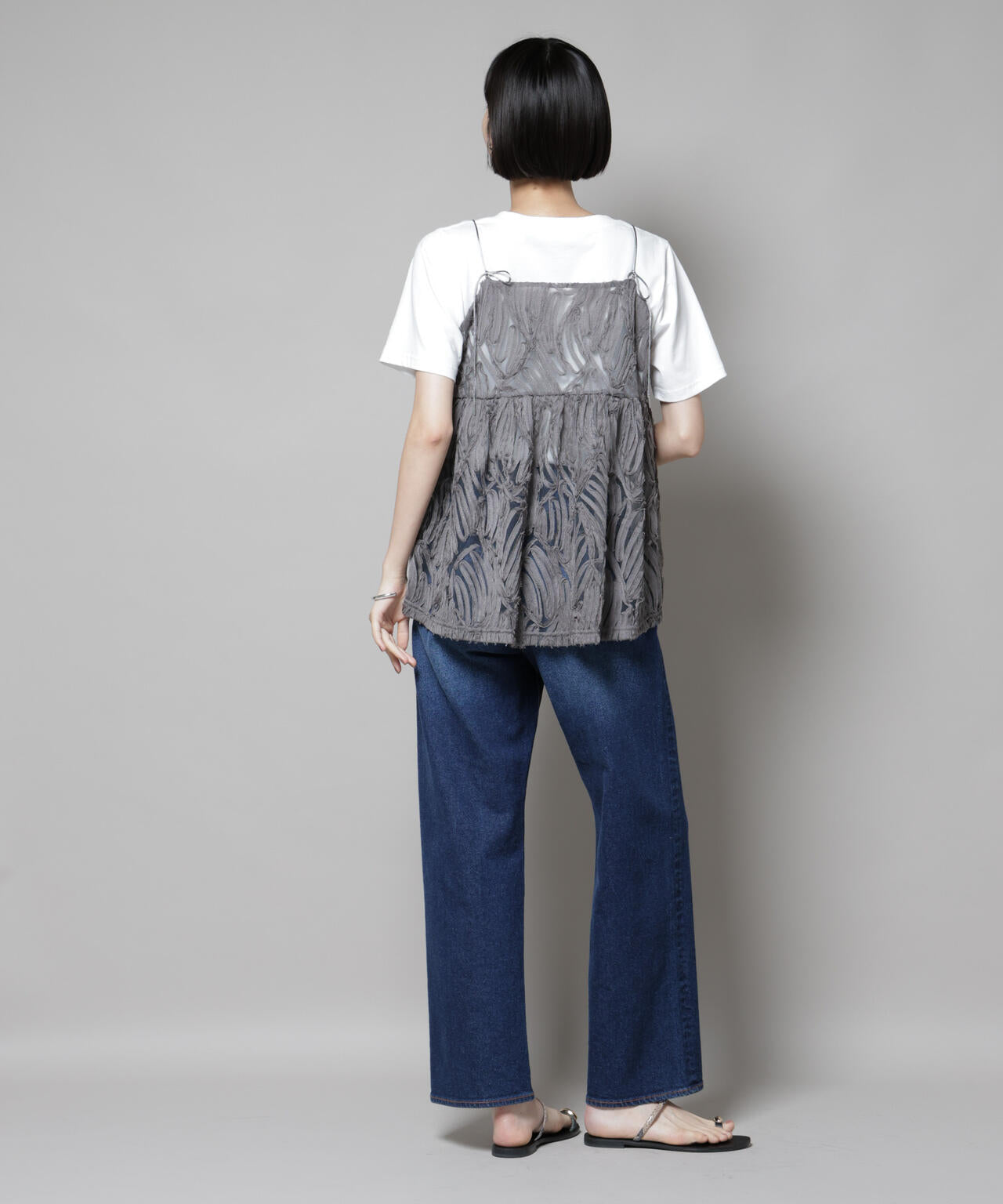 テープ刺繍チュール前後2wayキャミソールビスチェ(セットアップ可) 6735221308