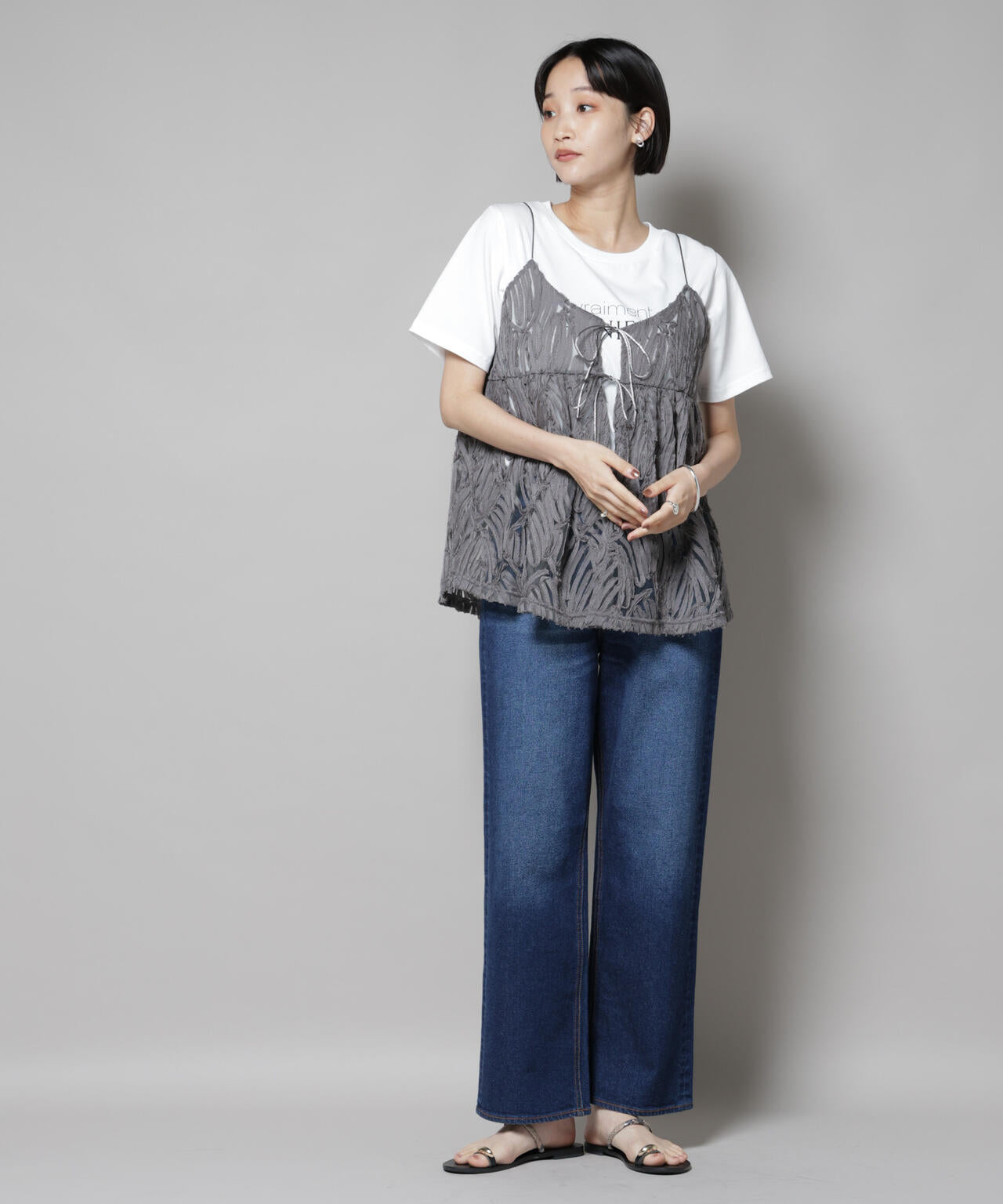 テープ刺繍チュール前後2wayキャミソールビスチェ(セットアップ可) 6735221308