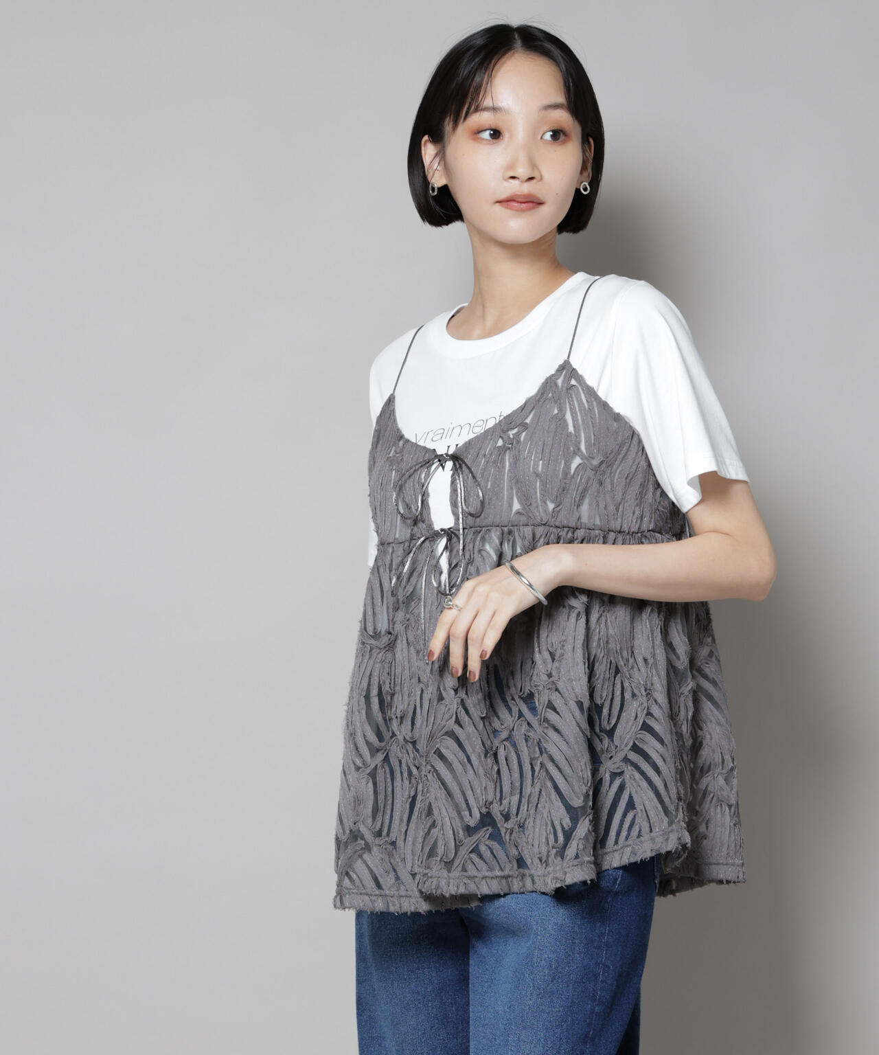 テープ刺繍チュール前後2wayキャミソールビスチェ(セットアップ可) 6735221308