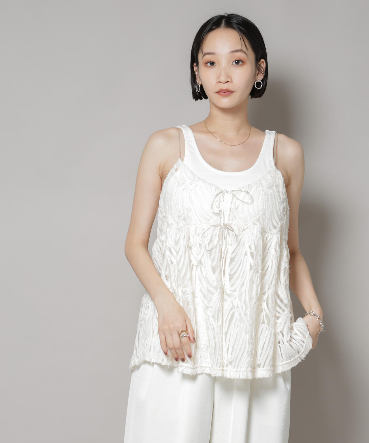 テープ刺繍チュール前後2wayキャミソールビスチェ(セットアップ可) 6735221308